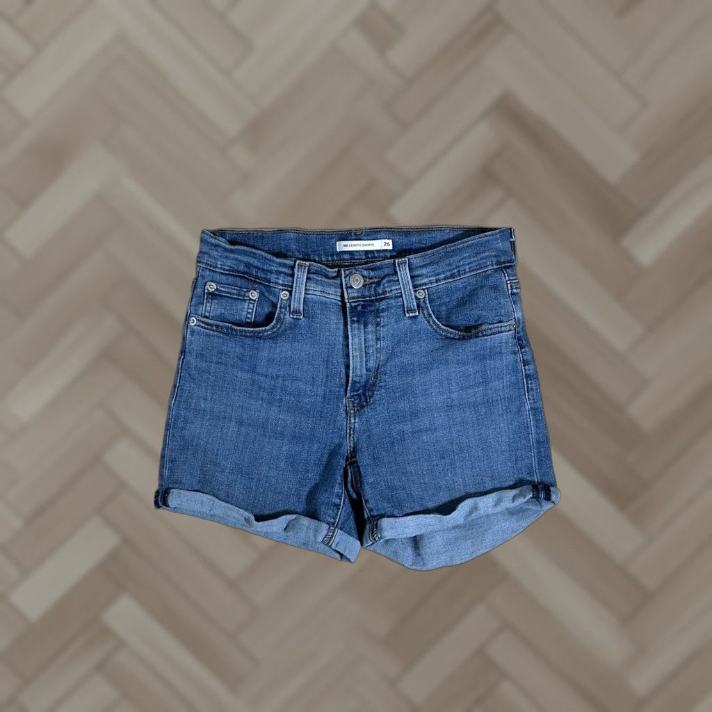 Levi's Levi's Womens Mid Length Shorts Cuffed Stretch Denim 26 Blue 5-Pocket Design Size 26" / US 2 / IT 38 - 1 Thumbnail