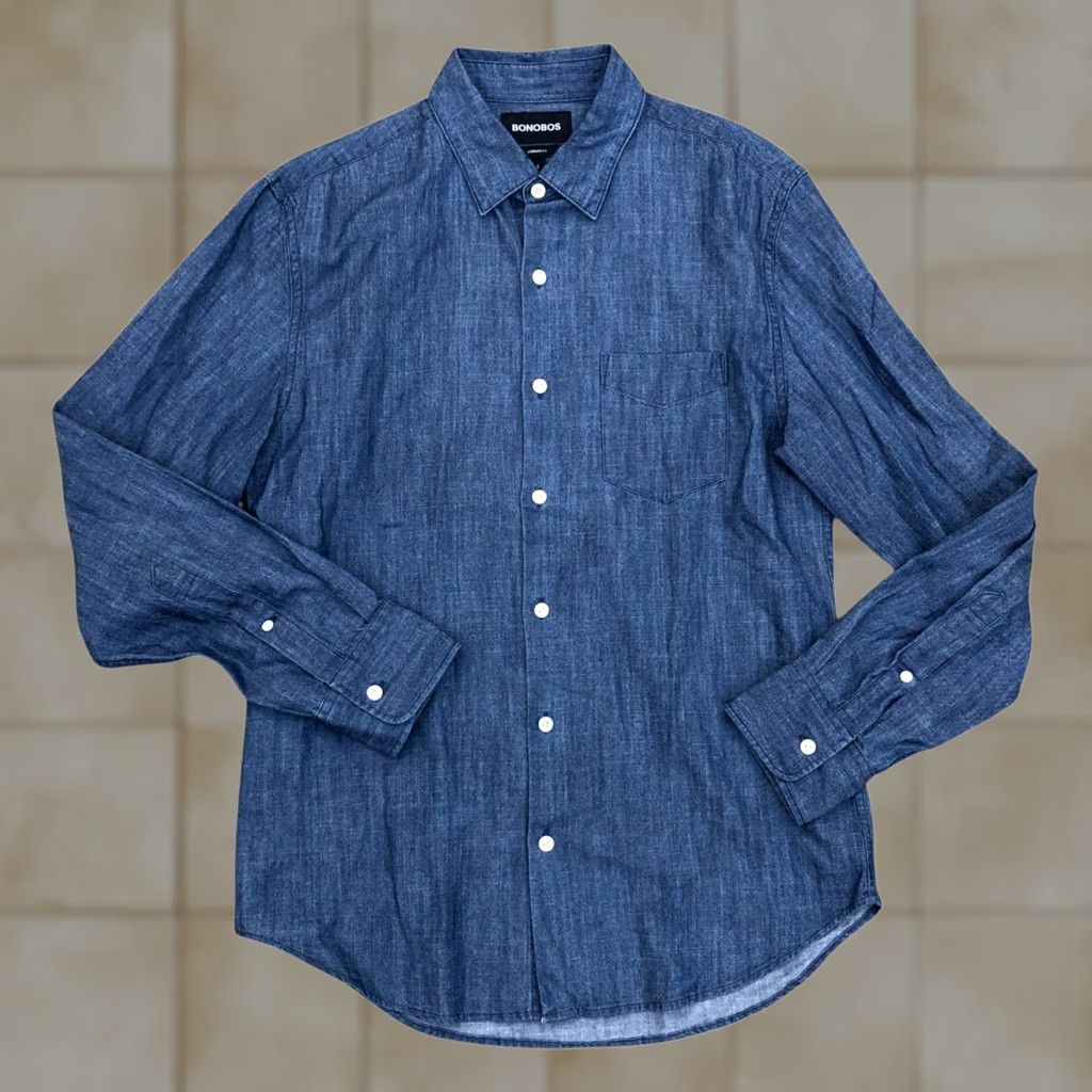 Bonobos Bonobos Button-Up Shirt Men's SMALL Chambray Cotton Blue Collared Size US S / EU 44-46 / 1 - 1 Thumbnail