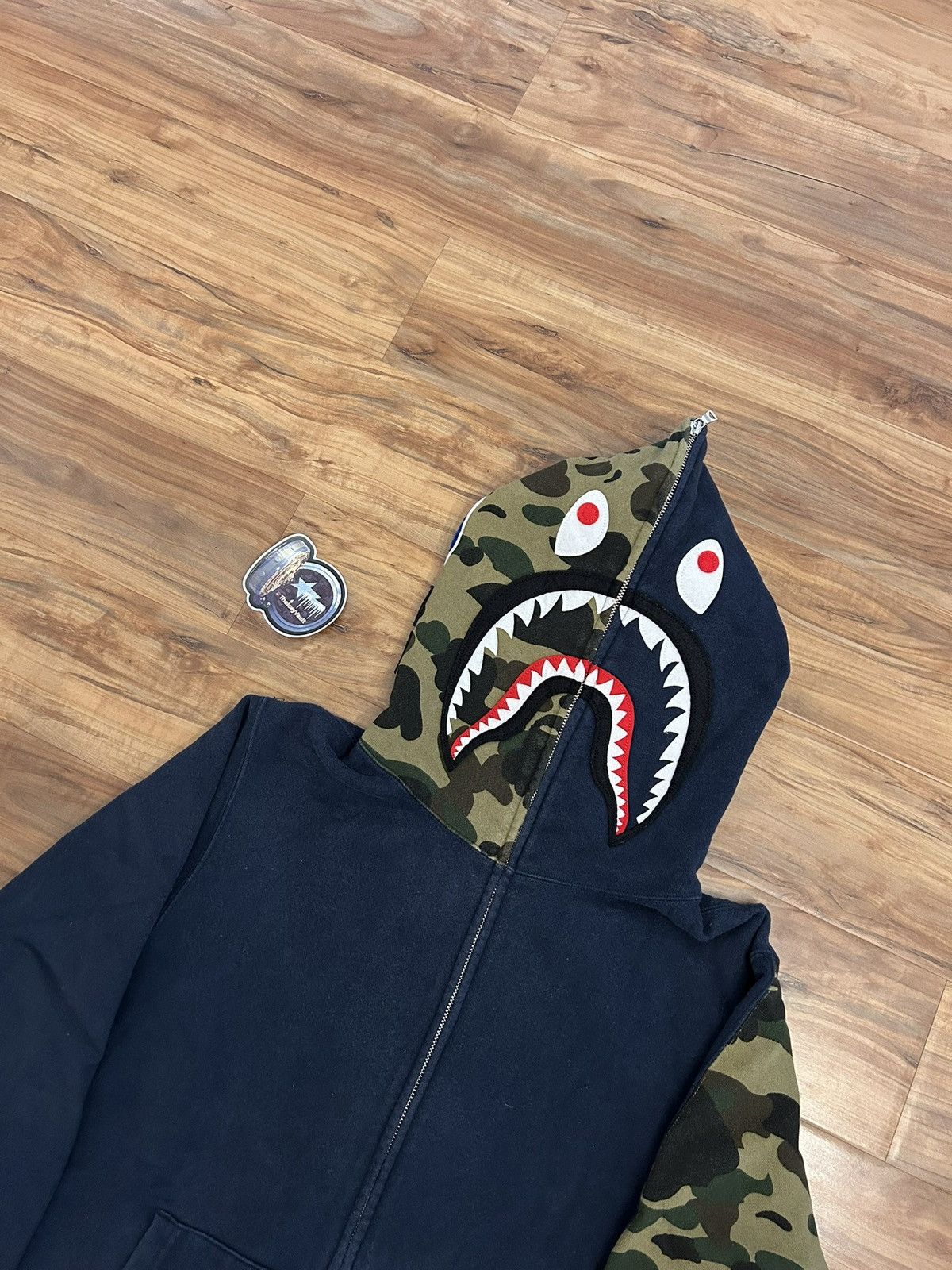 Bape OG Bape Navy/Green Camo Shark Full Zip Hoodie Size US L / EU 52-54 / 3 - 3 Thumbnail