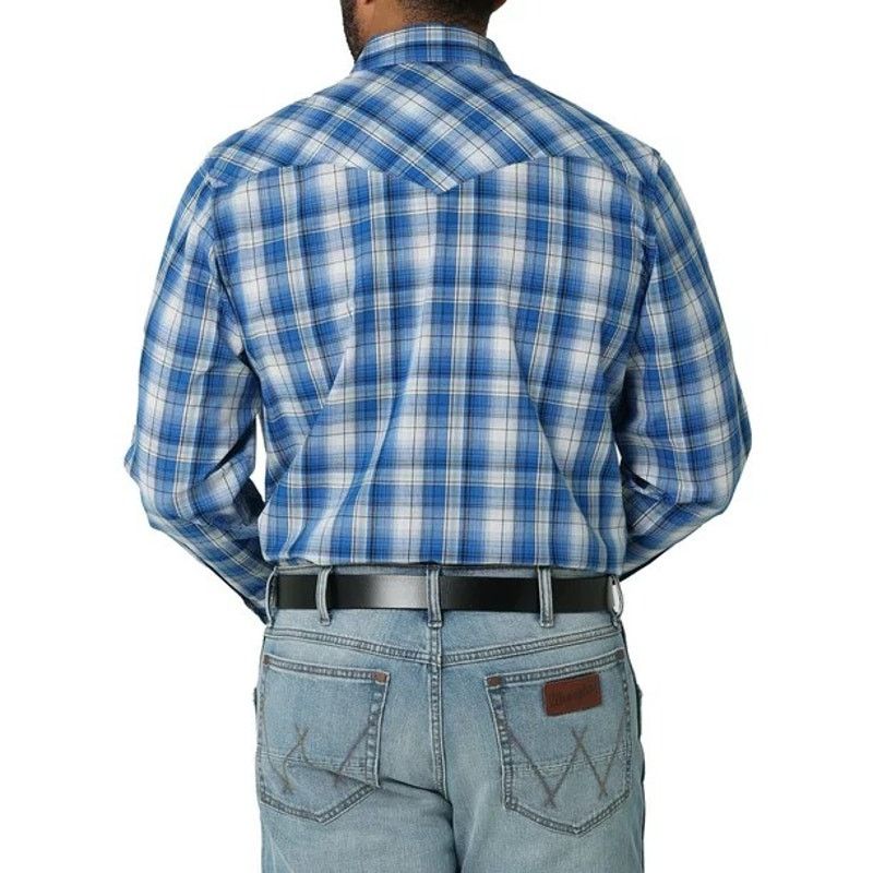 Wrangler NWOT Wrangler Western Snap Shirt Blue Plaid Check Men L Size US L / EU 52-54 / 3 - 2 Thumbnail