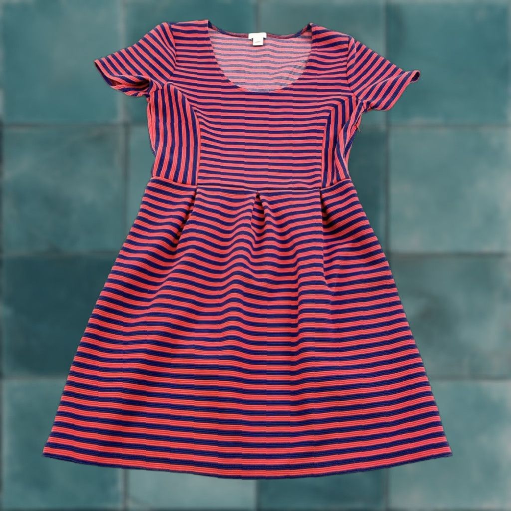 J.Crew J.CREW Dress Womens 6 Red Striped Fit & Flare Knee Length Short Sleeve Womens Casual Business Label: J.CREW Size M / US 6-8 / IT 42-44 - 1 Thumbnail