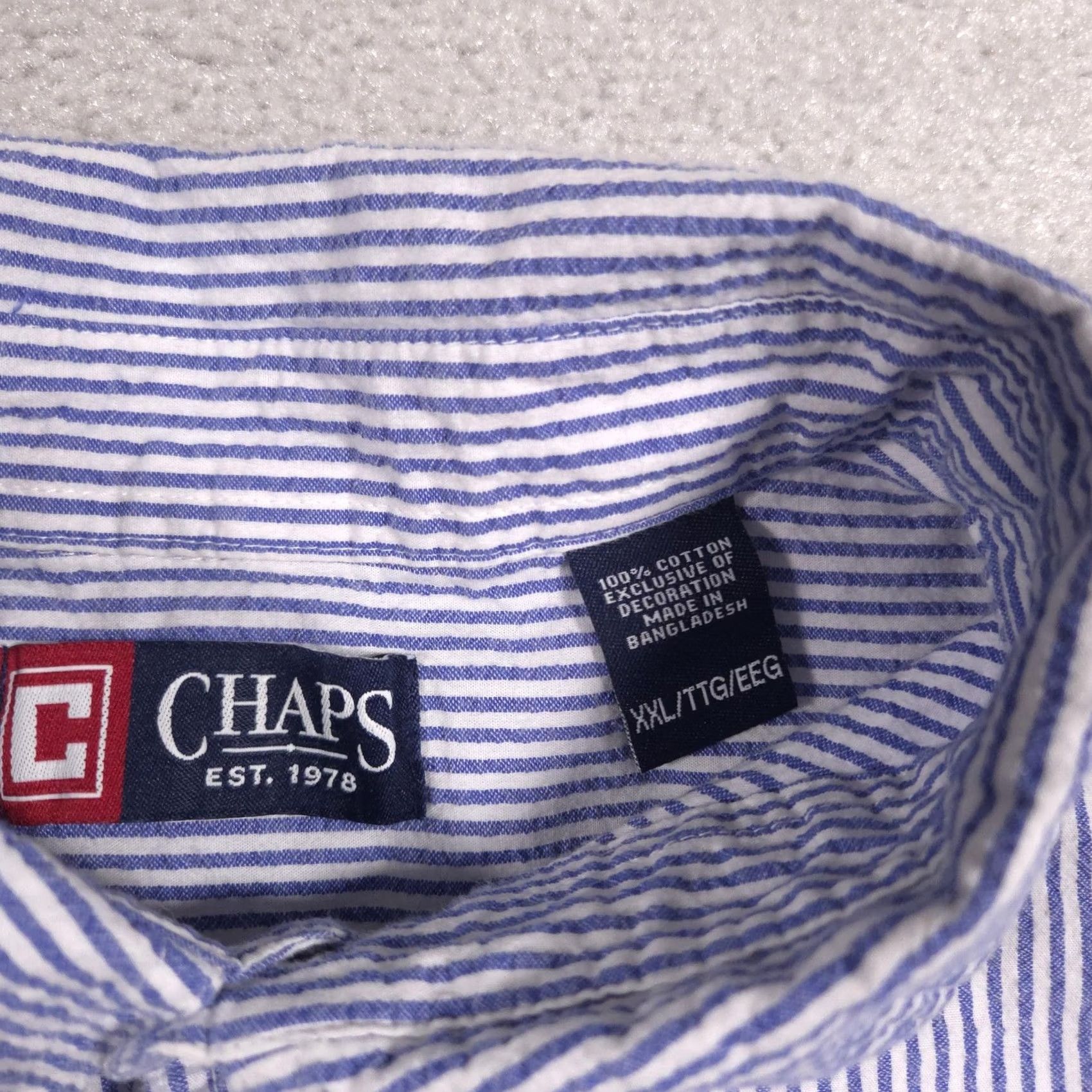Chaps Chaps Shirt Mens 2XL Blue Stripe Short Sleeve Button Down Cotton Casual Size US XXL / EU 58 / 5 - 5 Thumbnail