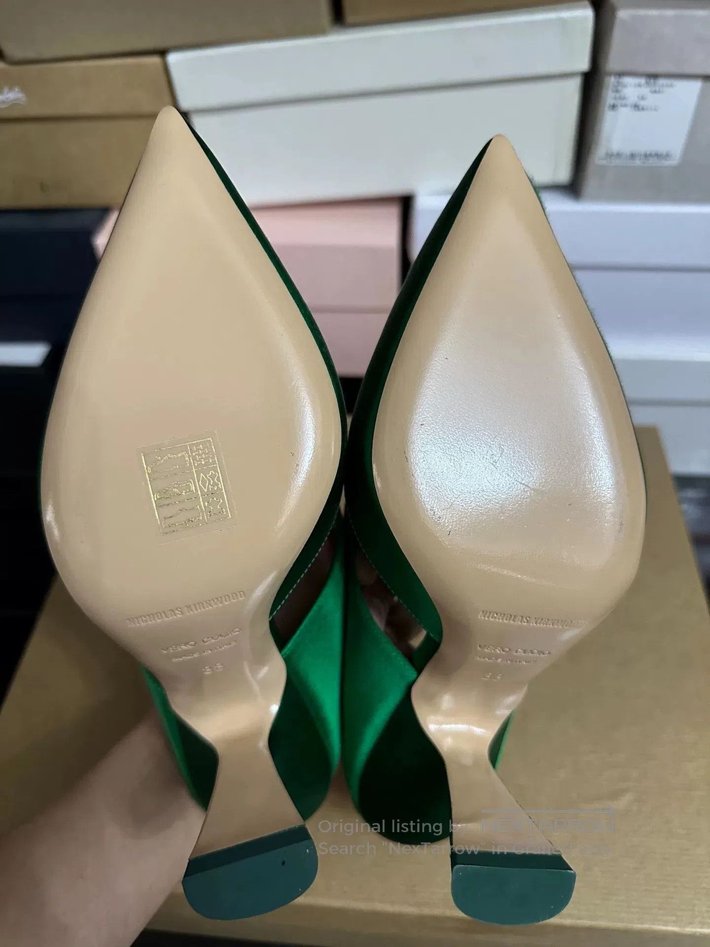 Nicholas Kirkwood Nicholas Kirkwood Green Crystal Leaf Heel Sandals. Size US 7 / IT 37 - 5 Thumbnail