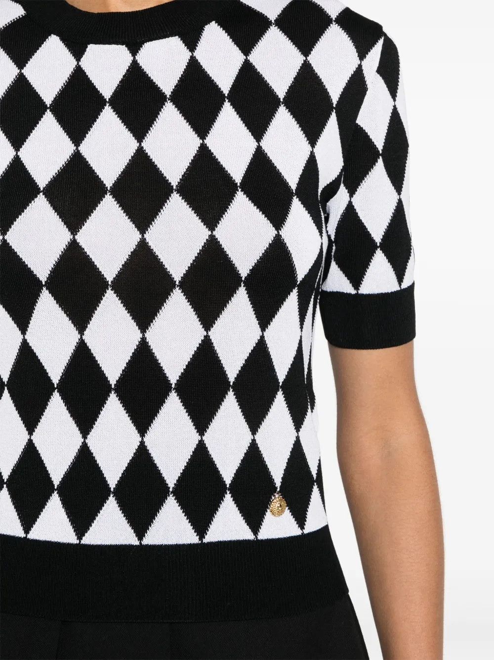 Balmain o1s1wg110825 Diamond Pattern Knitted T-Shirt in Black/White Size S / US 4 / IT 40 - 5 Thumbnail