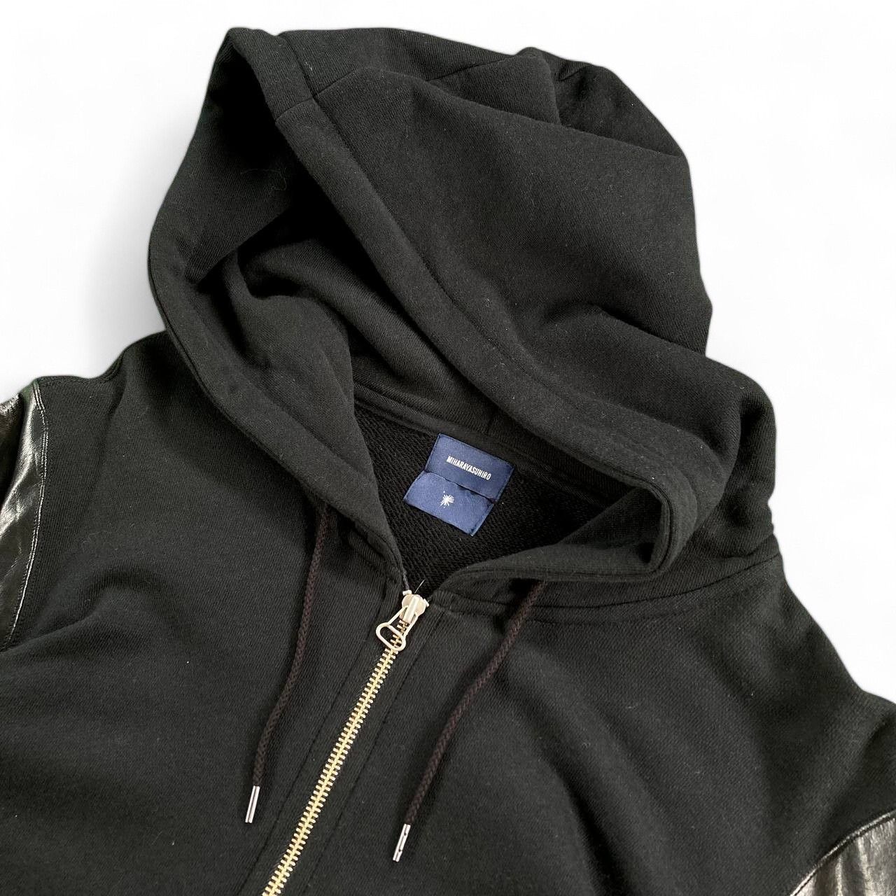 Maison MIHARA YASUHIRO Leather Sleeves Zip up Black Hoodie Size US M / EU 48-50 / 2 - 3 Thumbnail