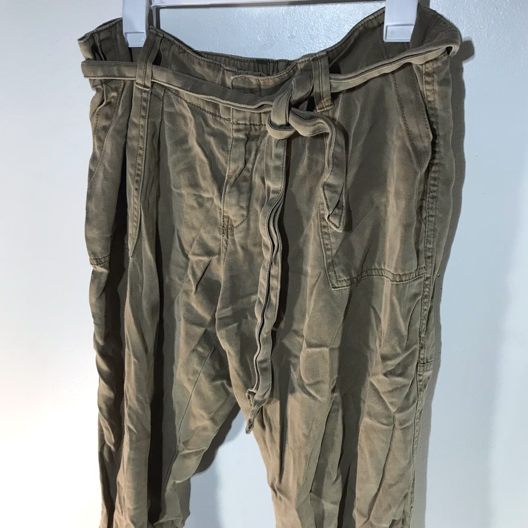 Vintage VINTAGE Sonoma Women's Paperbag Pants Size 16 Beige Cotton Lyocell Spandex Crop Straight Fit Size 38" / US 16 / IT 52 - 2 Thumbnail