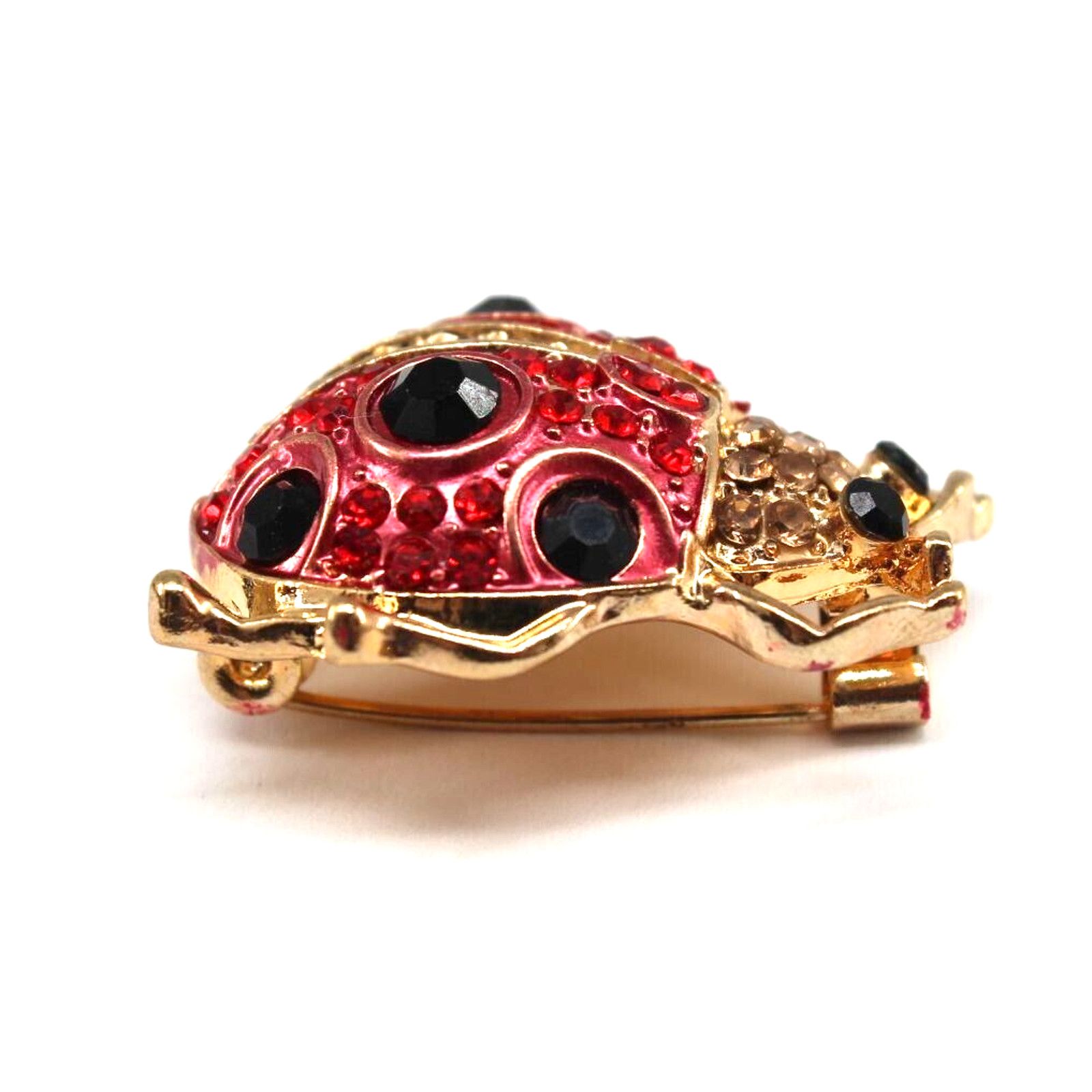 Other Red Black Champagne Rhinestone Lady Bug Brooch •Goldtone •1" Size ONE SIZE - 4 Thumbnail