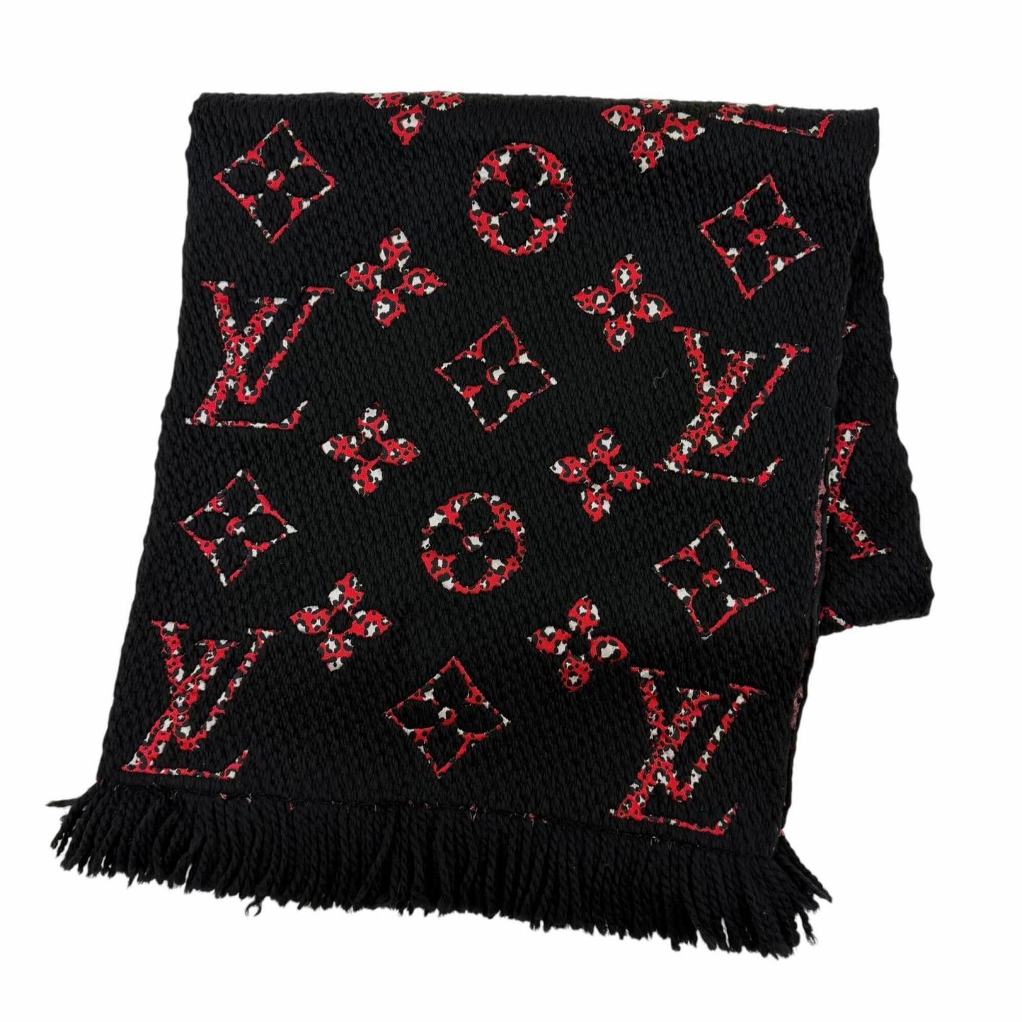 Louis Vuitton LOUIS VUITTON (Louis Vuitton) 2020 model M76345 Echarpe Giant Monogram Jungle Wool Silk Stole Scarf Black Made in Italy Authentic Women's Size ONE SIZE - 1 Thumbnail