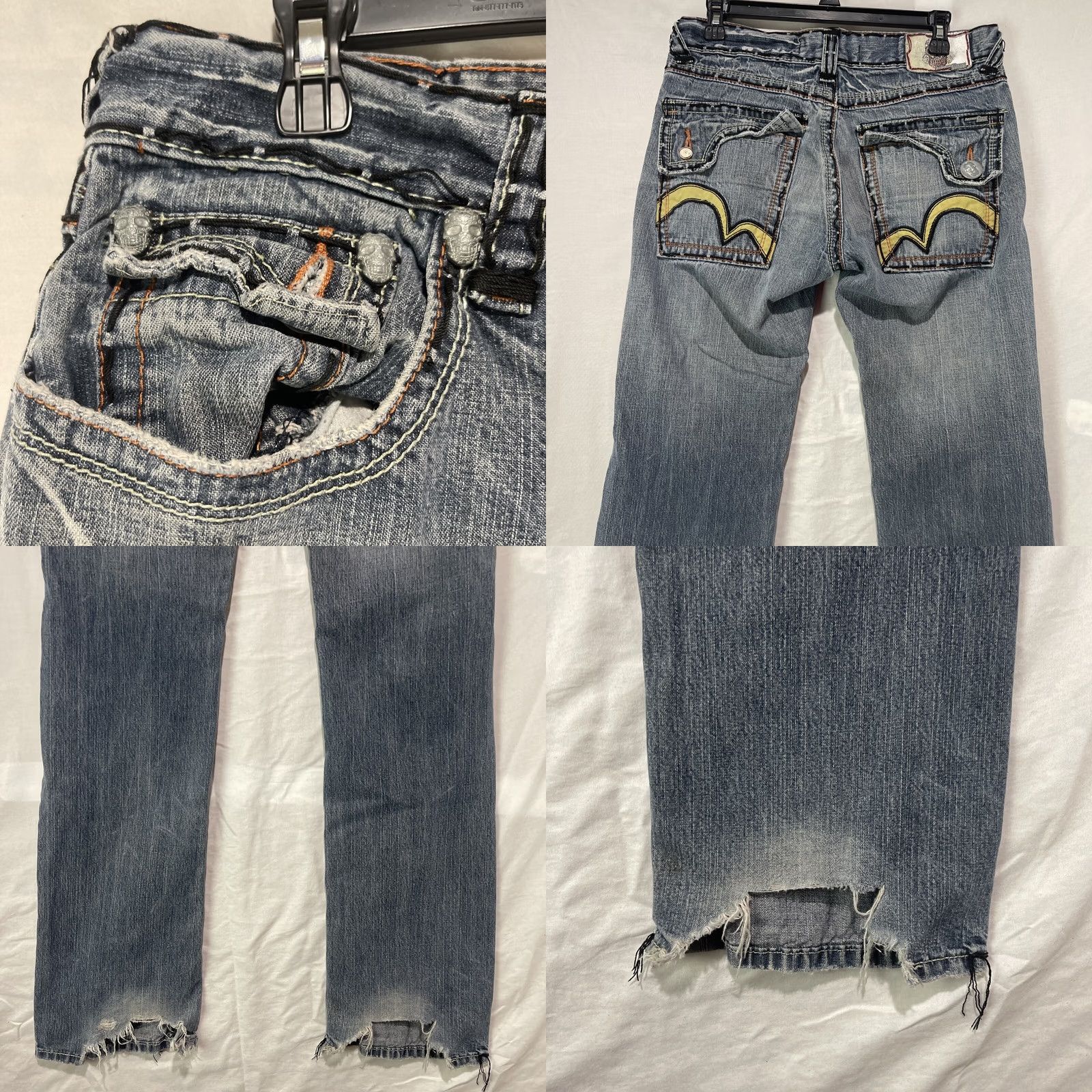 Vintage Laguna Beach Jeans Mens 32 Skull Button Stitched Blue Denim Distressed Zip Flat Jeans Distressed Skull 5-Pocket Men Size US 32 / EU 48 - 8 Thumbnail