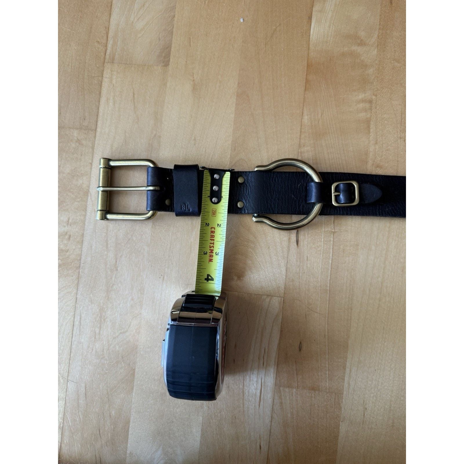Lauren Ralph Lauren Black Leather Stirrup Buckle Belt Brass Equestrian XL Equestrian-Buckle Leather Belt | Ralph Lauren main image 3