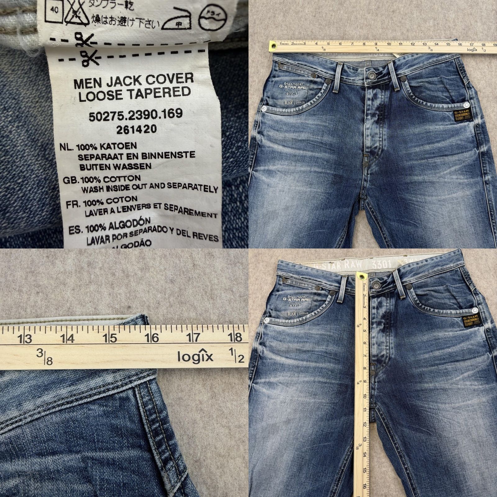 Vintage G-Star RAW Jeans Mens 32x34 Blue Medium Wash 3301 Distressed Denim Button Fly Tapered Relaxed 32 Inseam Jeans Men Blue 3301 Size US 32 / EU 48 - 8 Thumbnail