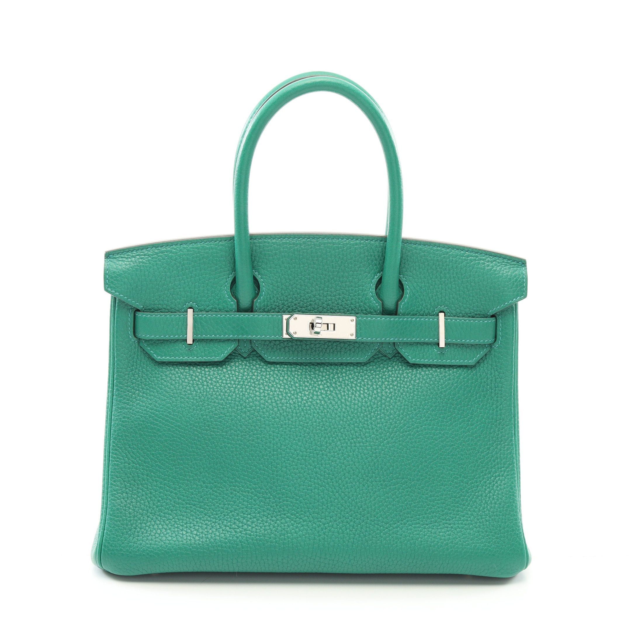 Hermes Hermes Birkin 30 Verso Veil Vertigo Vert Fonce Handbag Clemence Leather Green Khaki Silver Hardware C Engraved Size ONE SIZE - 1 Thumbnail