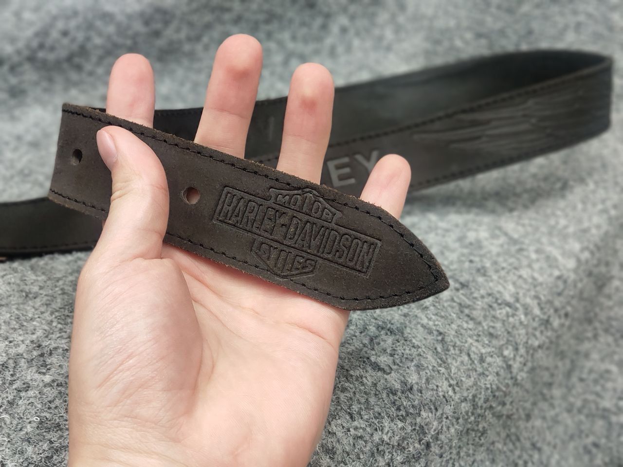 Harley Davidson Vintage Harley Davidson Logo Motor Dark Brown Leather Belt Size ONE SIZE - 7 Thumbnail