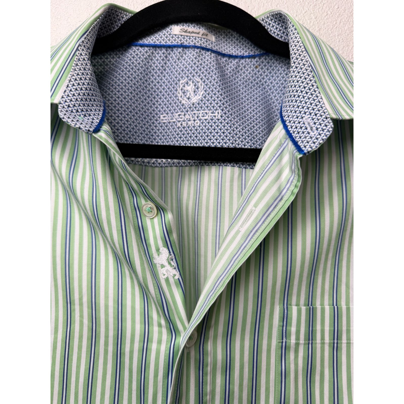 BUGATCHI Bugatchi Shaped Fit Stripe Button Front Shirt Green Men’s L Size US L / EU 52-54 / 3 - 9 Thumbnail