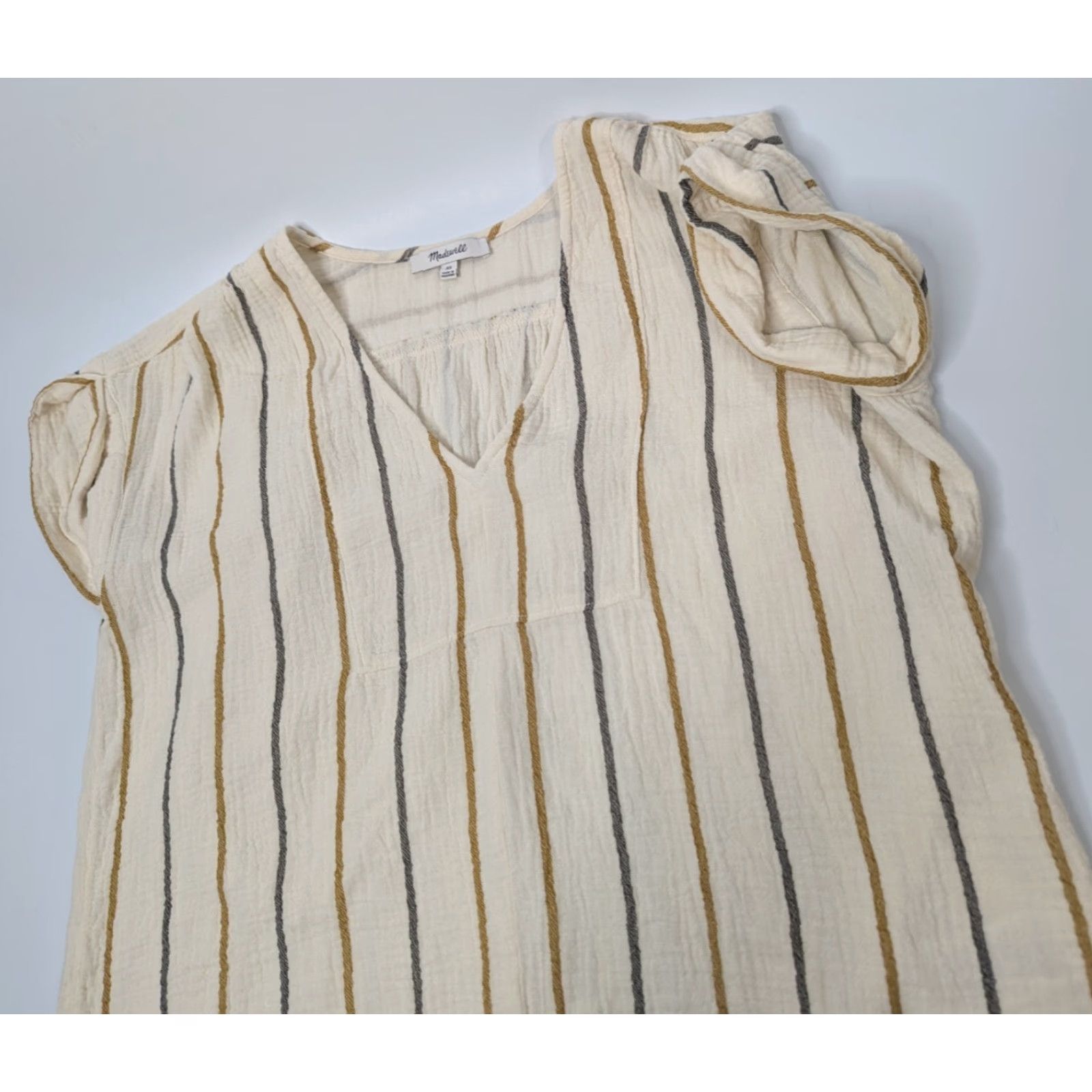 Madewell Madewell Lightspun Westing Shirt Stripe Antique Gold S/S Top XS Cream Striped Kimono Shirt Womens Blouse Lightweight. Size XS / US 0-2 / IT 36-38 - 5 Thumbnail