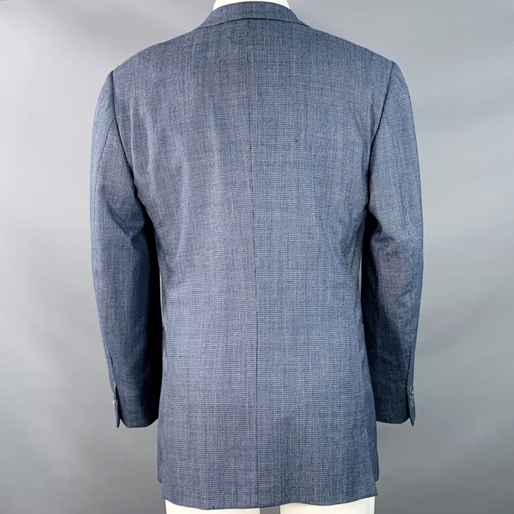 Isaia ISAIA Size 40 Regular Navy White Woven Wool Notch Lapel Sport Coat Size US XXS / EU 40 - 4 Thumbnail