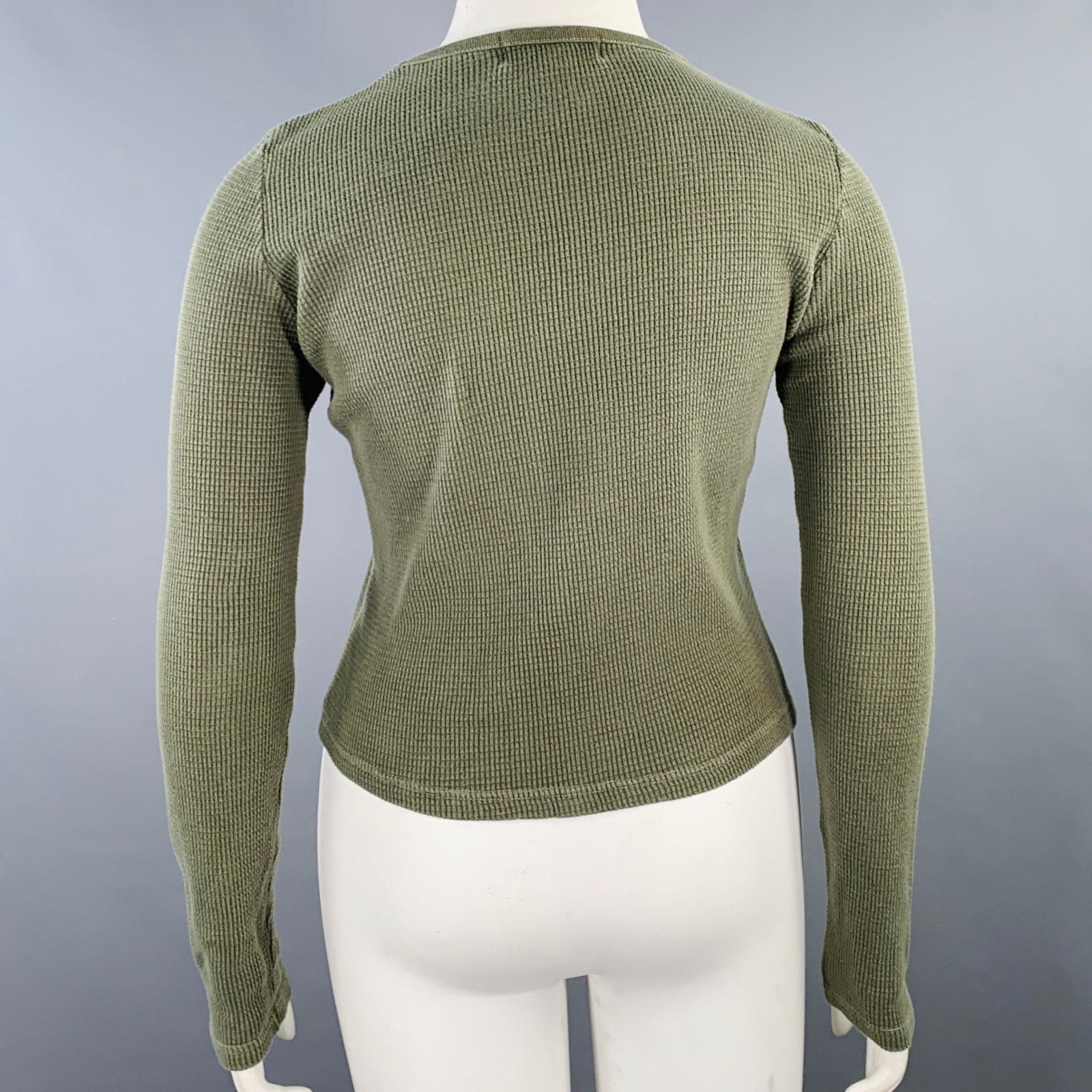Ralph Lauren Size L Green Olive Cotton Waffle Knit Crew Neck Pullover Size L / US 10 / IT 46 - 3 Thumbnail