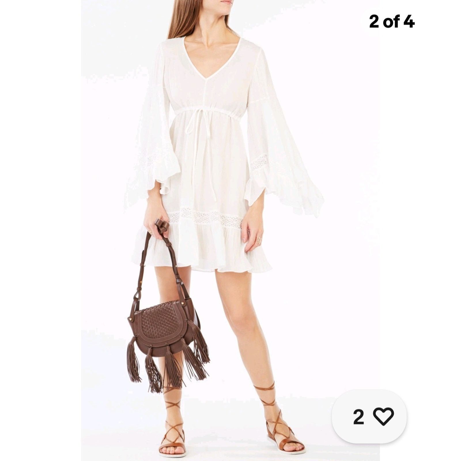 Bcbgmaxazria BCBG MAX AZRIA OFF WHITE Jackleen Ruffle Flare Mini Dress S Size S / US 4 / IT 40 - 1 Thumbnail