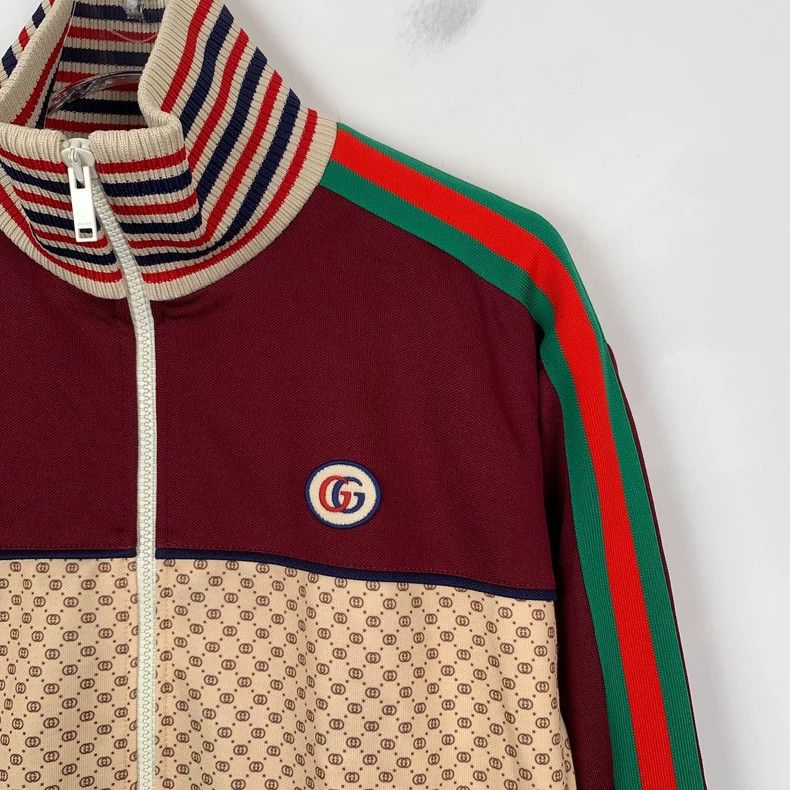 Gucci Color block logo printed striped long-sleeved zipper