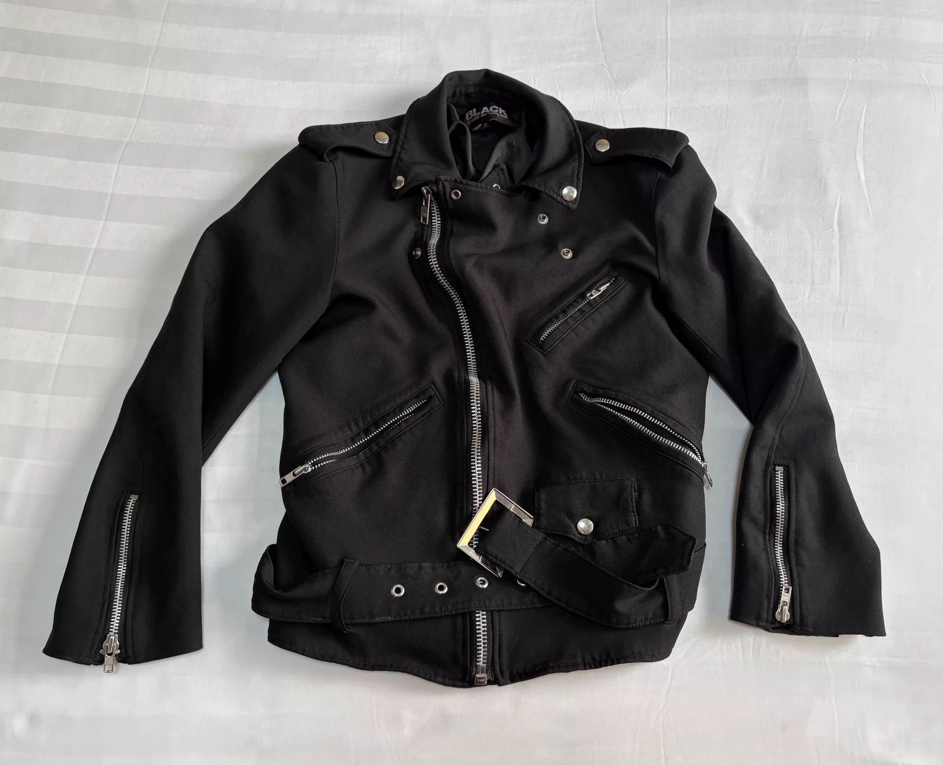 Comme des Garcons CDG Black Pleated Biker Jacket with Curved Zippers Size US M / EU 48-50 / 2 - 6 Thumbnail