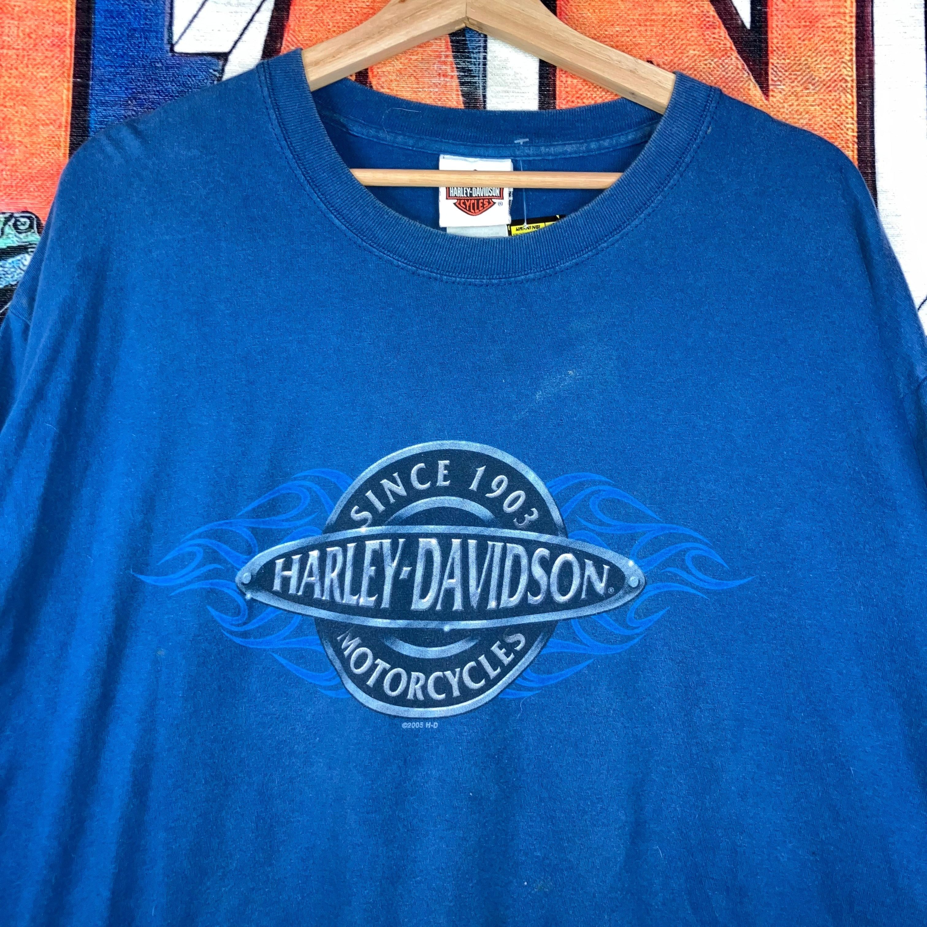Harley Davidson × Vintage Vintage Y2K 2005 Harley Davidson Singapore Blue Flame Tee Si Size US XL / EU 56 / 4 - 7 Thumbnail