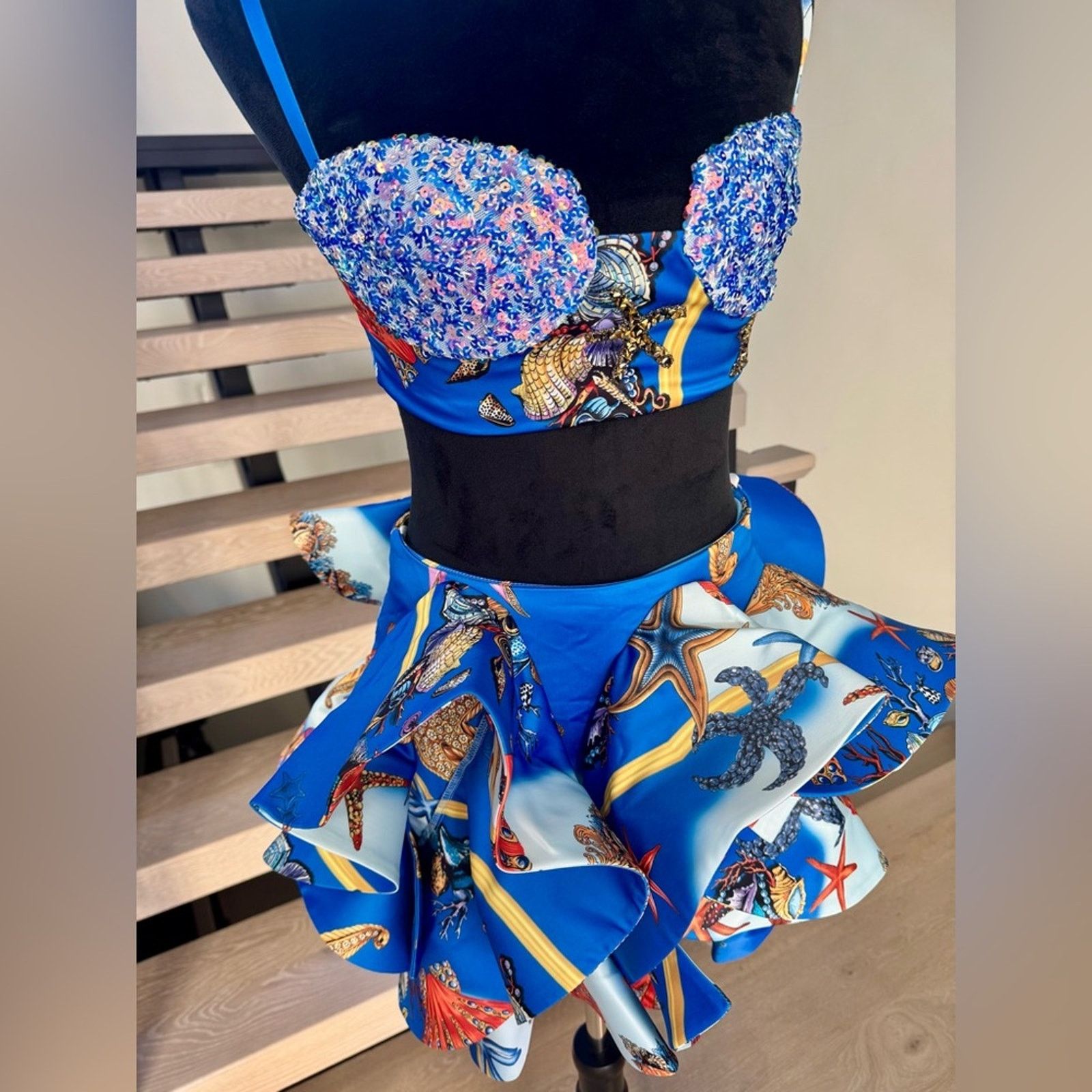Other Vibrant Blue and Pink Beaded Two-Piece Set top S skirt M Size 25" / US 0 / IT 36 - 8 Thumbnail