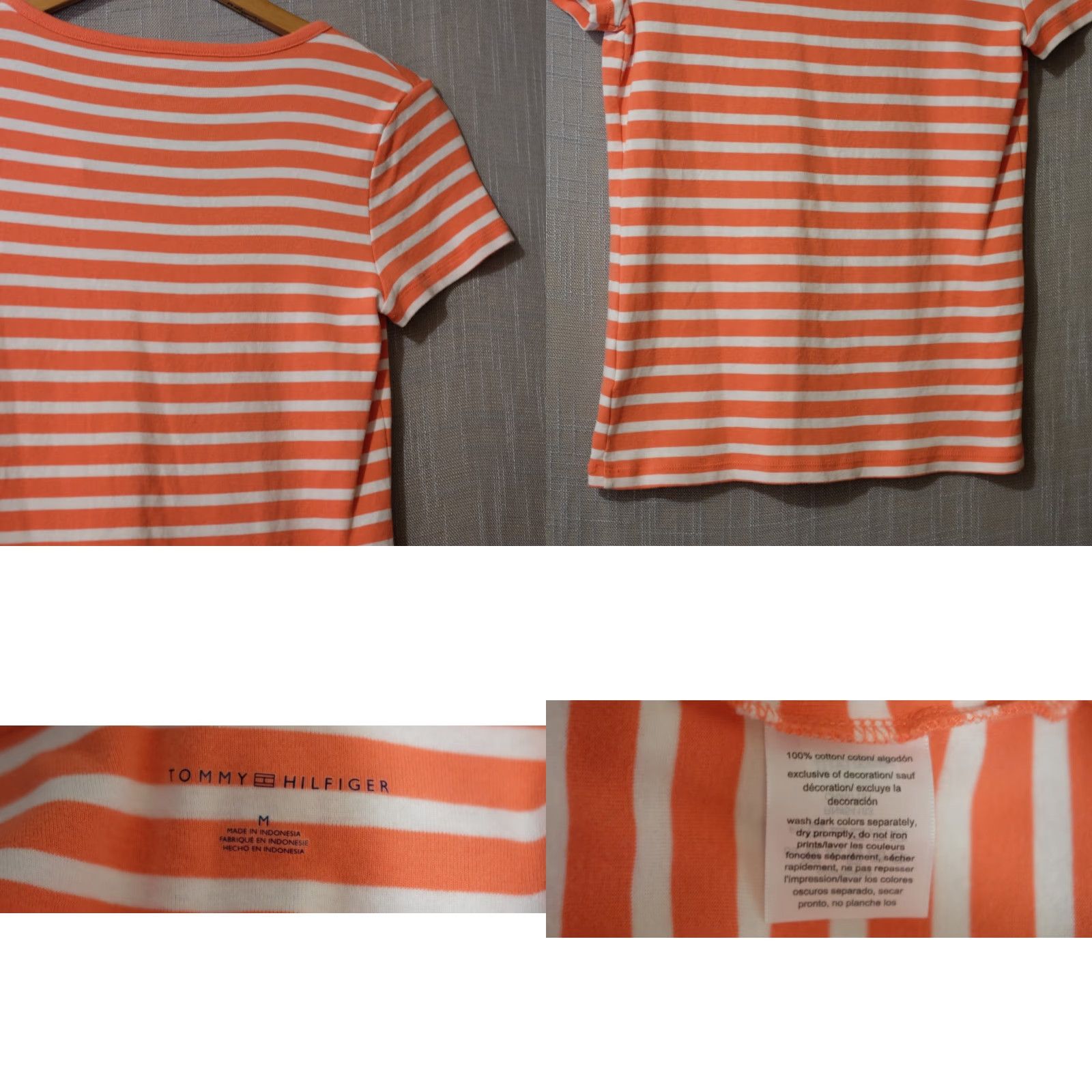 Tommy Hilfiger Tommy Hilfiger Tee Stripe V-Neck Short Sleeve 100% Cotton Women's M Orange/White Slim Casual 90s? Size 32" / US 10 / IT 46 - 8 Thumbnail