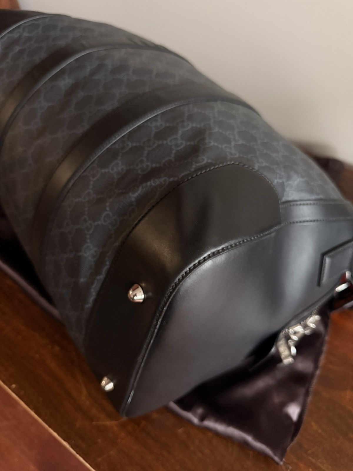 Gucci GUCCI GG Supreme Duffle Bag Black Monogram Weekender Travel Size ONE SIZE - 14 Thumbnail