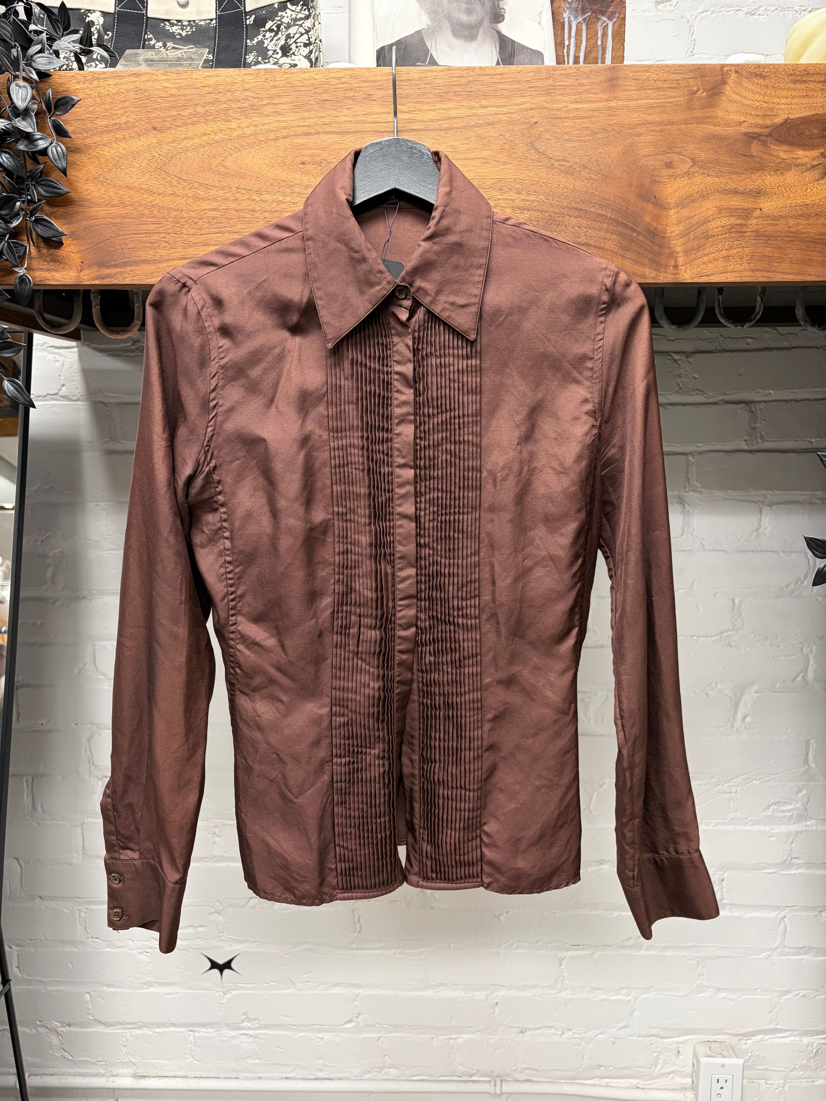 Gucci Vintage Gucci Ruffled Detail Brown Button Up Top Size XS / US 0-2 / IT 36-38 - 1 Thumbnail