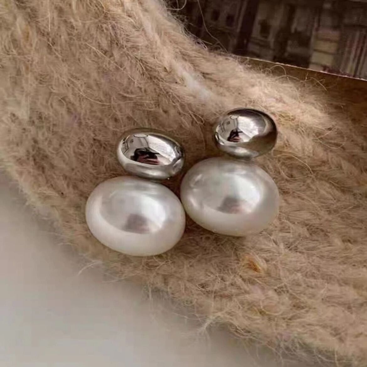 Other New Earrings Women Leaf Elegance Pearl Silver Basics Stud Je Size ONE SIZE - 1 Thumbnail