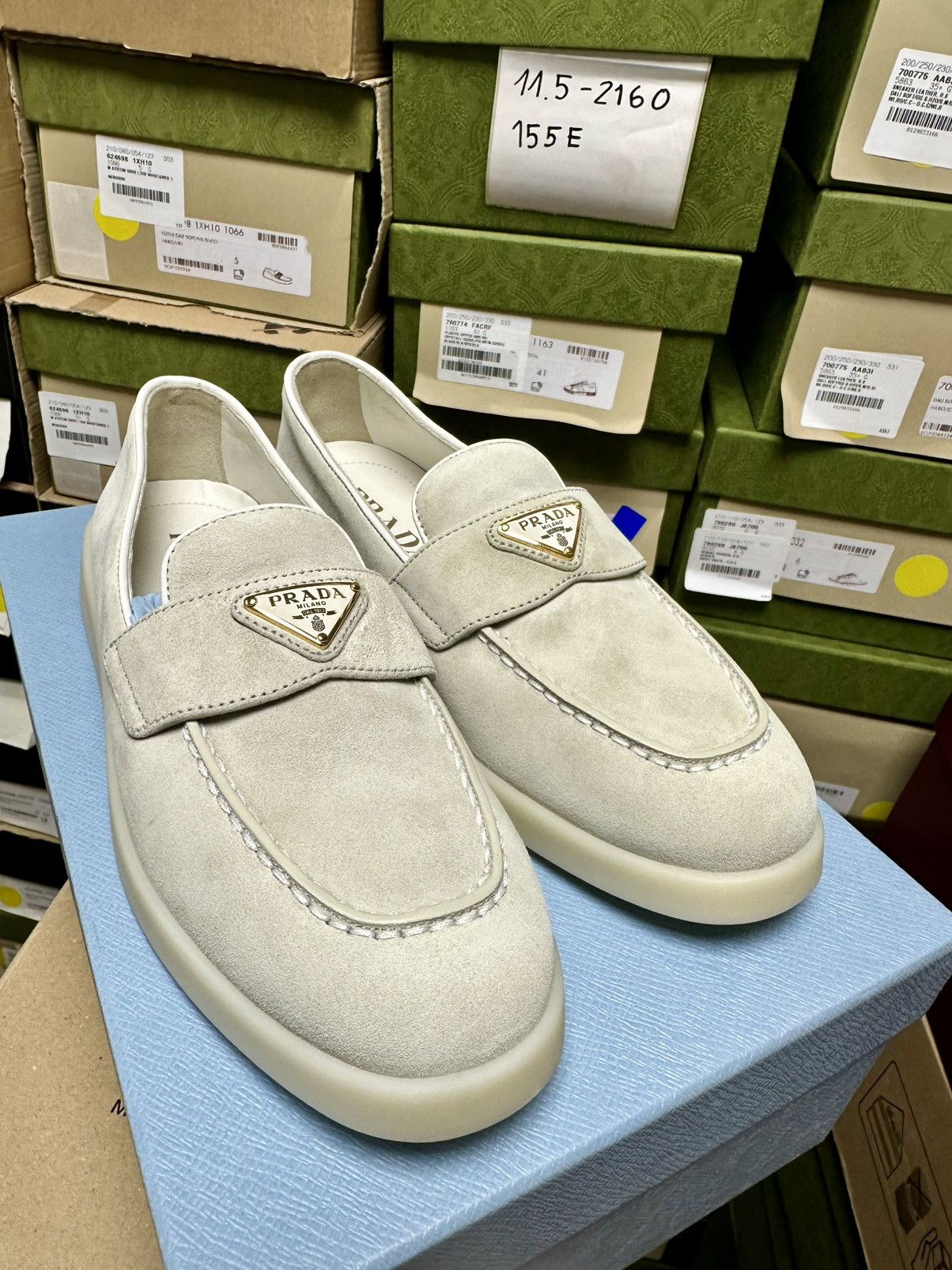 Prada Prada Triangle Logo Suede Loafers Beige - 35 Size US 5 / IT 35 - 5 Thumbnail