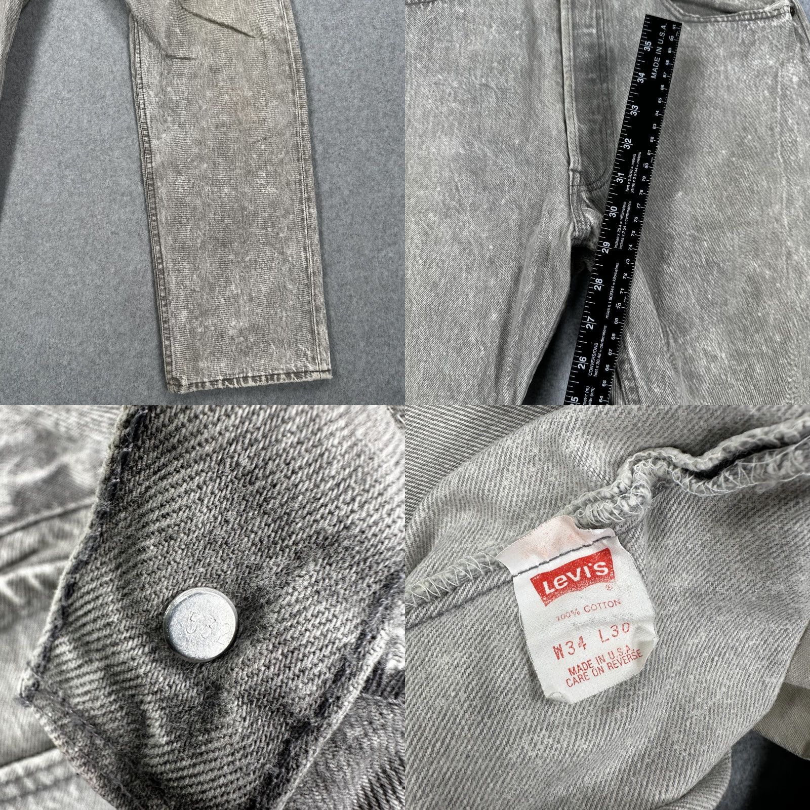 Levi's VINTAGE Levi's 501 Jeans Mens 34x30 Gray Acid Wash Straight Leg Made USA 90s Size US 34 / EU 50 - 8 Thumbnail