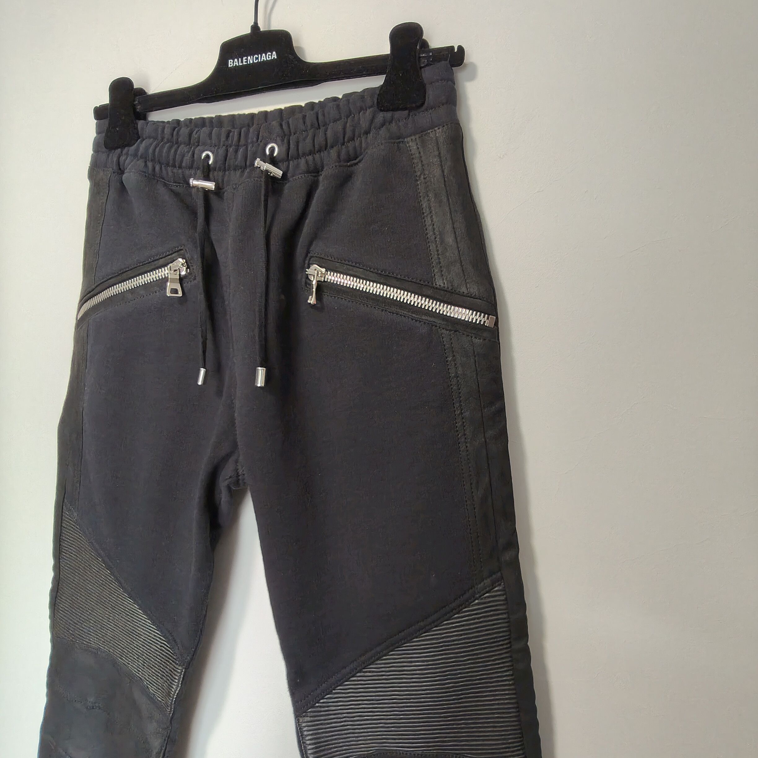 Balmain Leather and cotton biker sweatpants Size US 32 / EU 48 - 2 Thumbnail