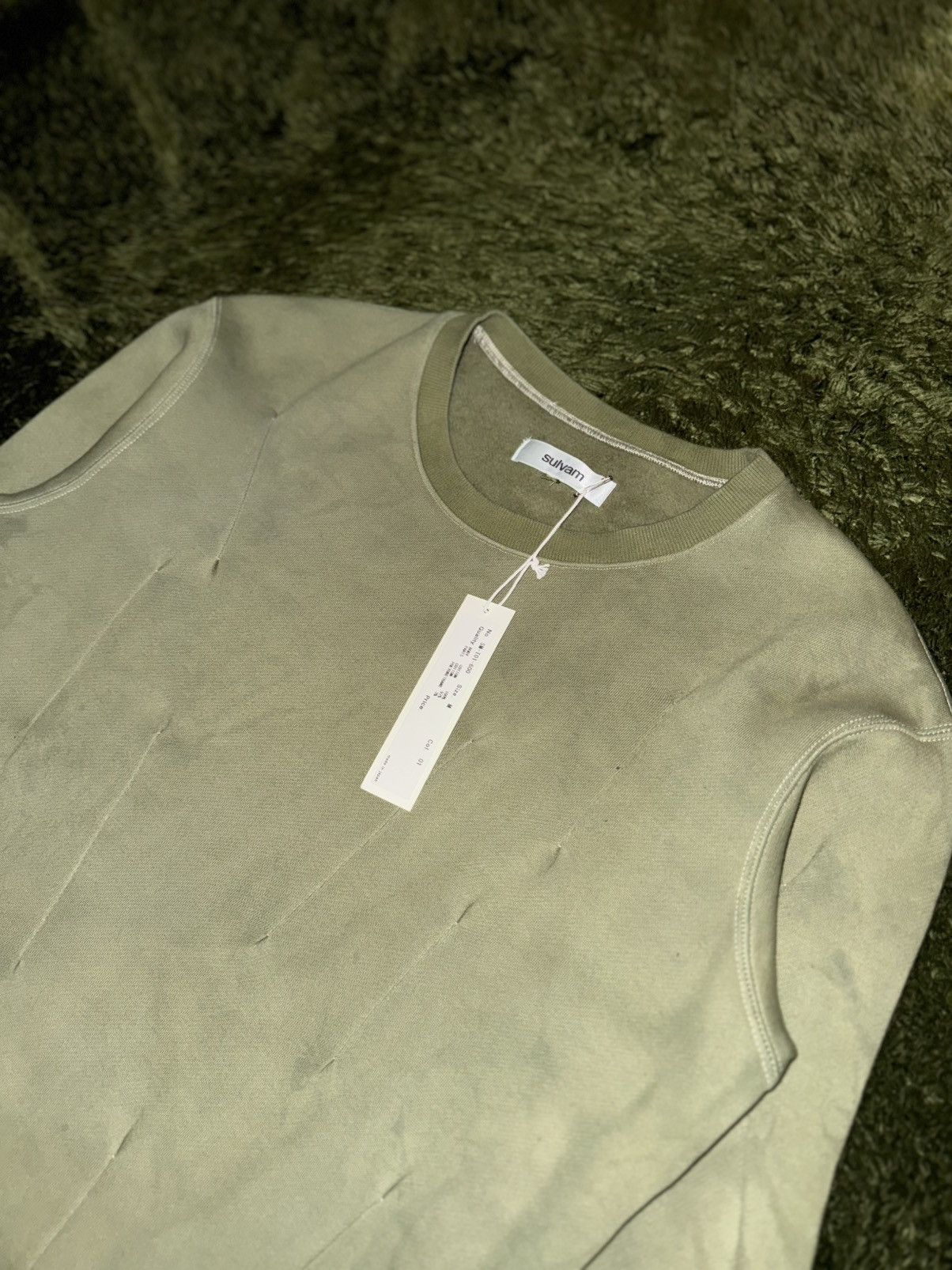 Sulvam [M] SULVAM Hand-Dyed Dart Detail Sweatshirt (Olive) Size US M / EU 48-50 / 2 - 2 Thumbnail