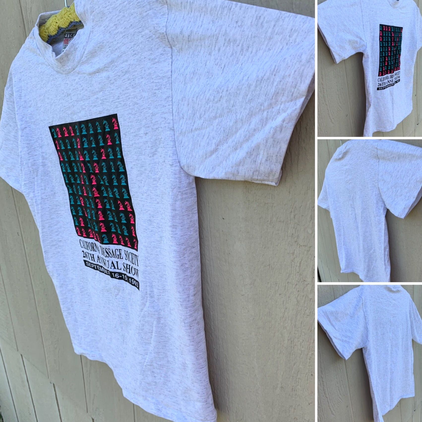 Vintage VINTAGE California Dressage Society 26th Annual Show 1993 t-shirt M Shirt Unisex Adults Gray Neon Graphic Print Horses Equestrian 1990s Mens Womens Size US M / EU 48-50 / 2 - 3 Thumbnail