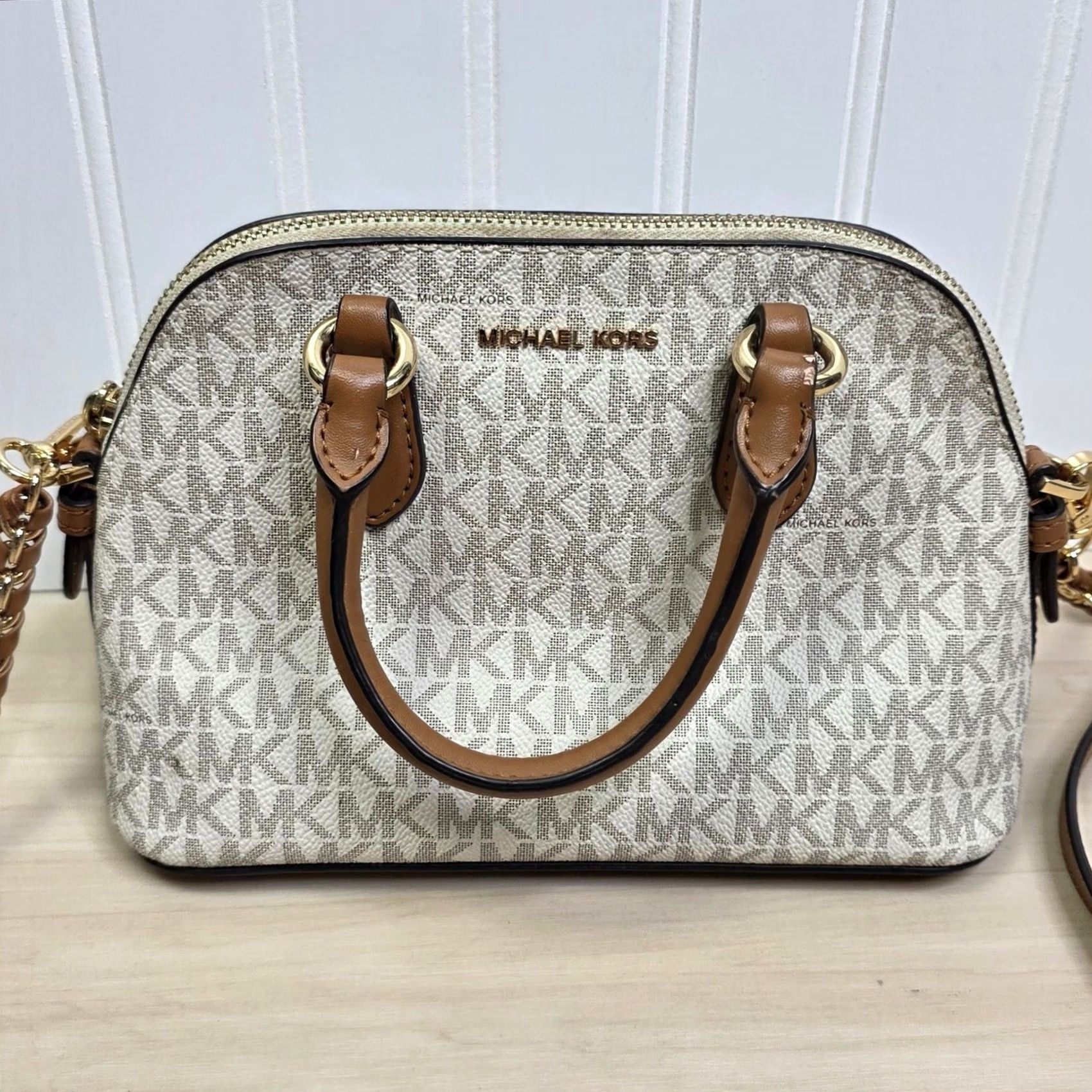 Michael Kors Michael Kors Satchel Crossbody Bag Womens Small Signature Logo Acorn Vanilla Size ONE SIZE - 4 Thumbnail