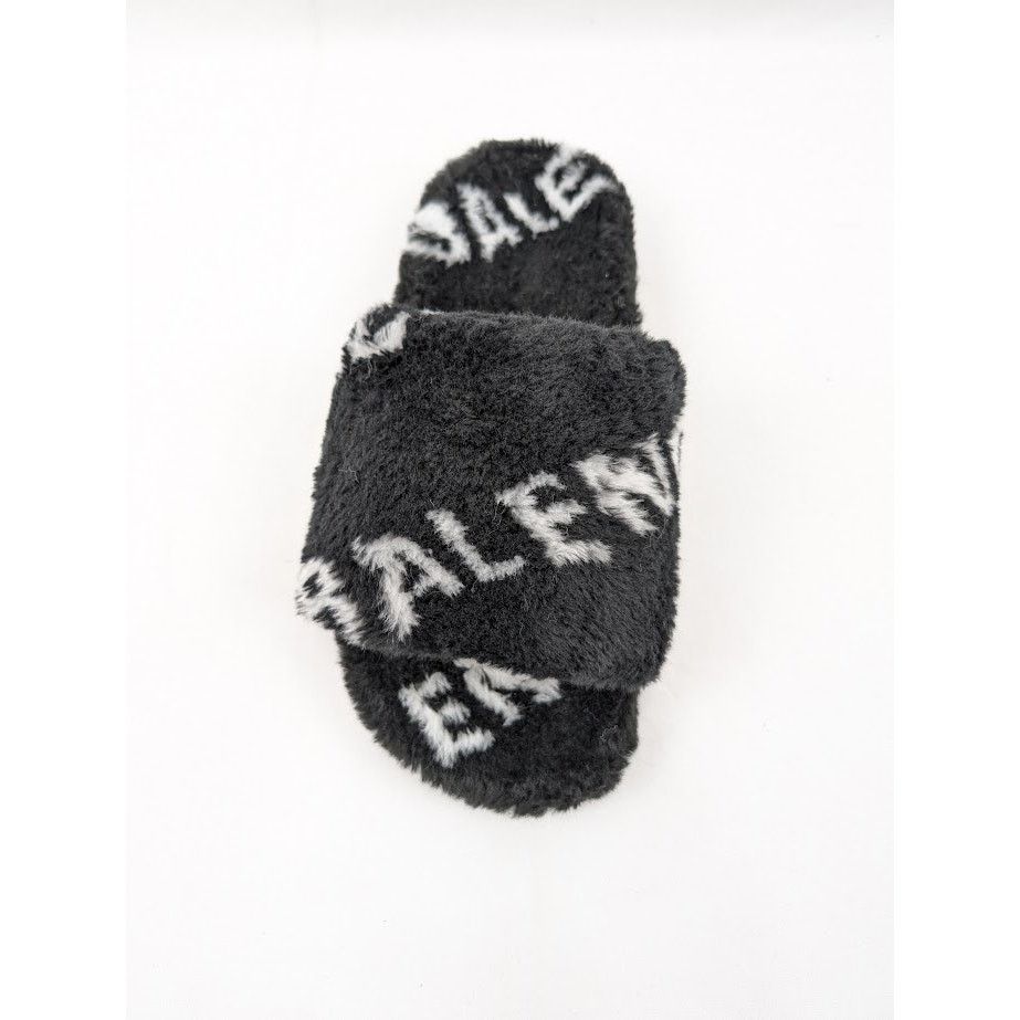 Balenciaga o1rshd1 Q:3 / Allover Logo Furry Slide in Black/White Size US 8 / EU 41 - 6 Thumbnail