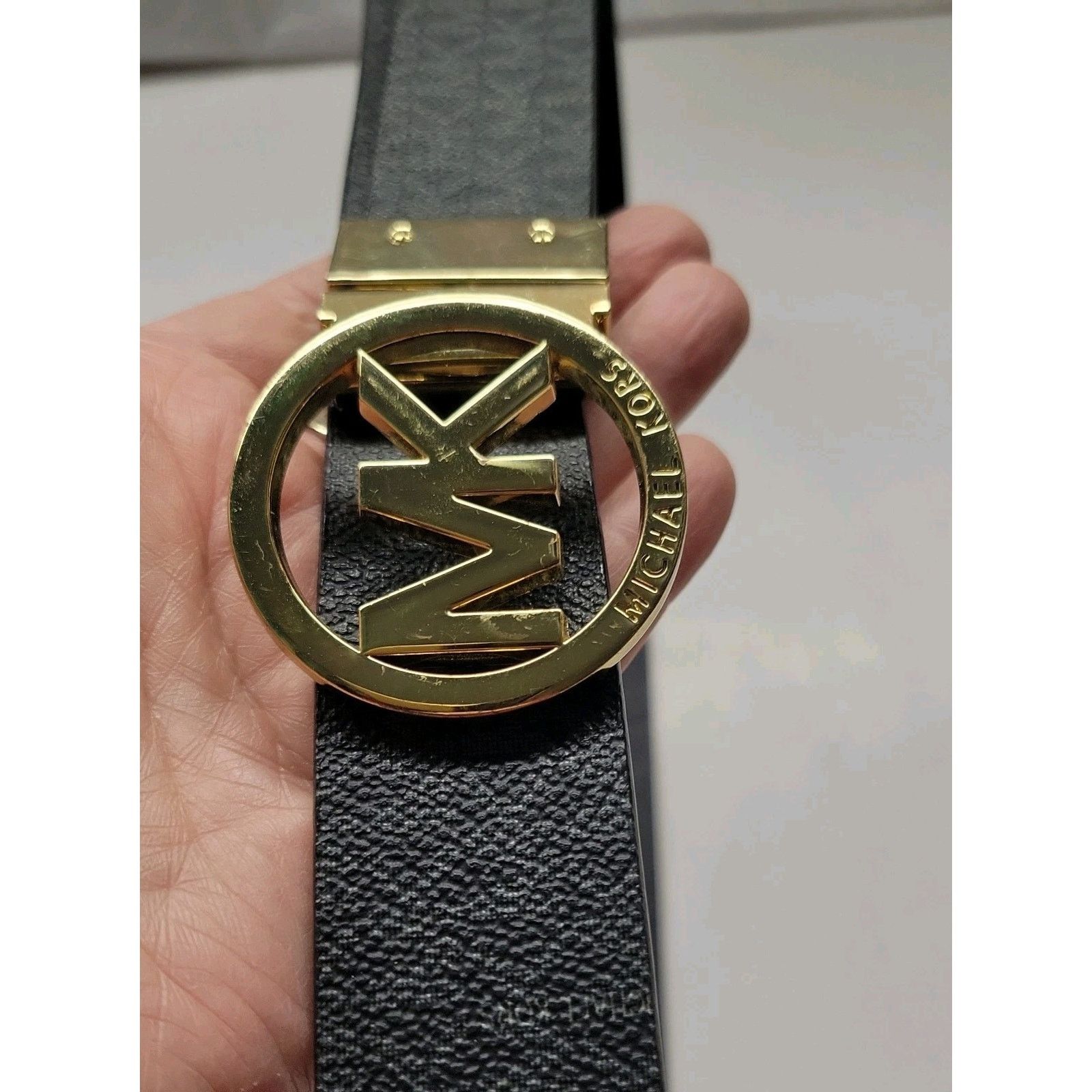 Michael Kors MICHAEL KORS 36-40" Reversible Black Print Gold MK Buckle Size ONE SIZE - 5 Thumbnail