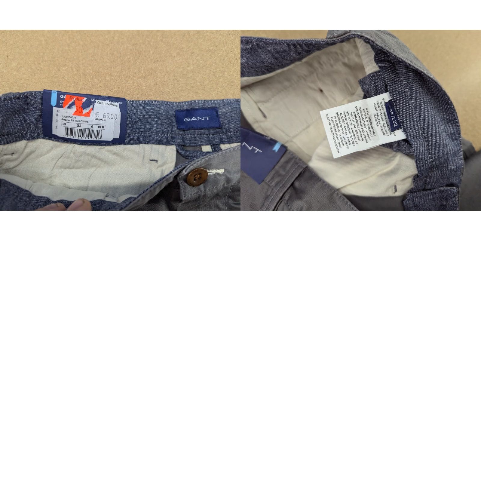 Gant GANT Mens Chino Pants 29x32 Gray Khaki Straight Mid Rise Regular Fit Pants Mens Color Gray Size 29 Style Chino Front Flat Front Size US 29 - 9 Thumbnail