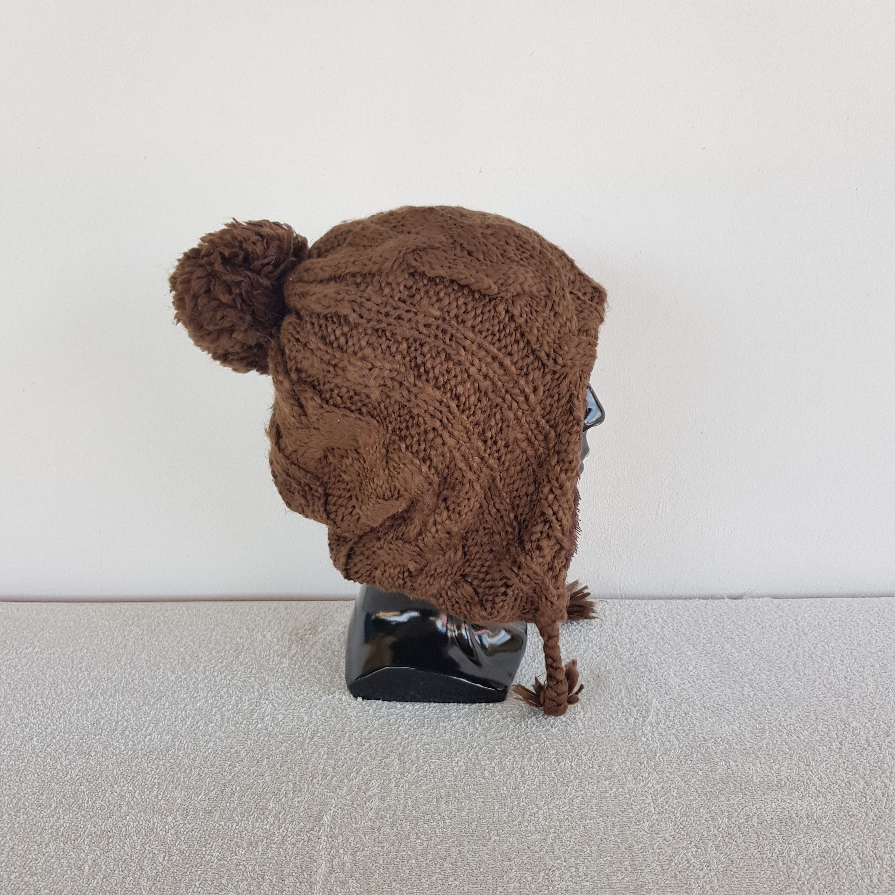 Japanese Brand Vintage Cable Knit Earflap Beanie Fleece Fur Snow Caps Hats Size ONE SIZE - 3 Thumbnail