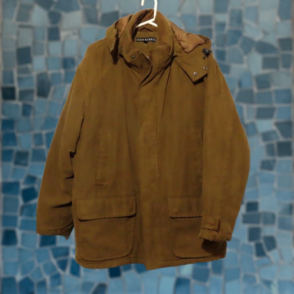 Vintage John Henry Men's L Faux Suede Hooded Brown Winter Coat Jacket Size US L / EU 52-54 / 3 - 1 Thumbnail