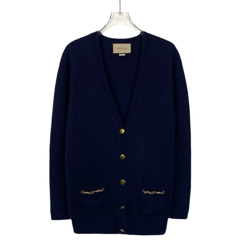 Gucci Gucci Dark blue chain cashmere V-neck single-breasted long- Size US S / EU 44-46 / 1 - 1 Thumbnail