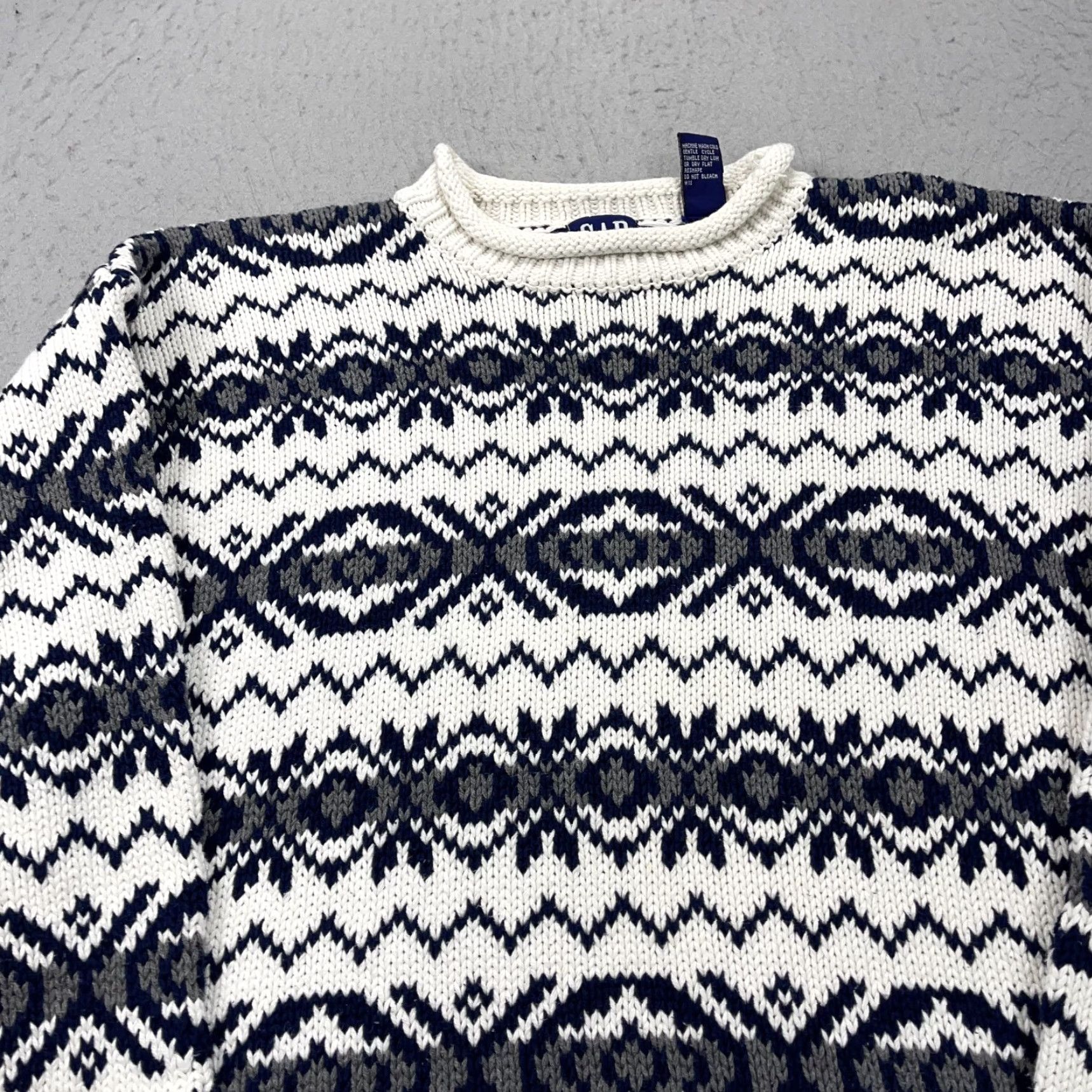 Gap VINTAGE Gap Sweater Mens M White Roll Neck Fair Isle Knit Grandpa 90s Size US M / EU 48-50 / 2 - 2 Thumbnail