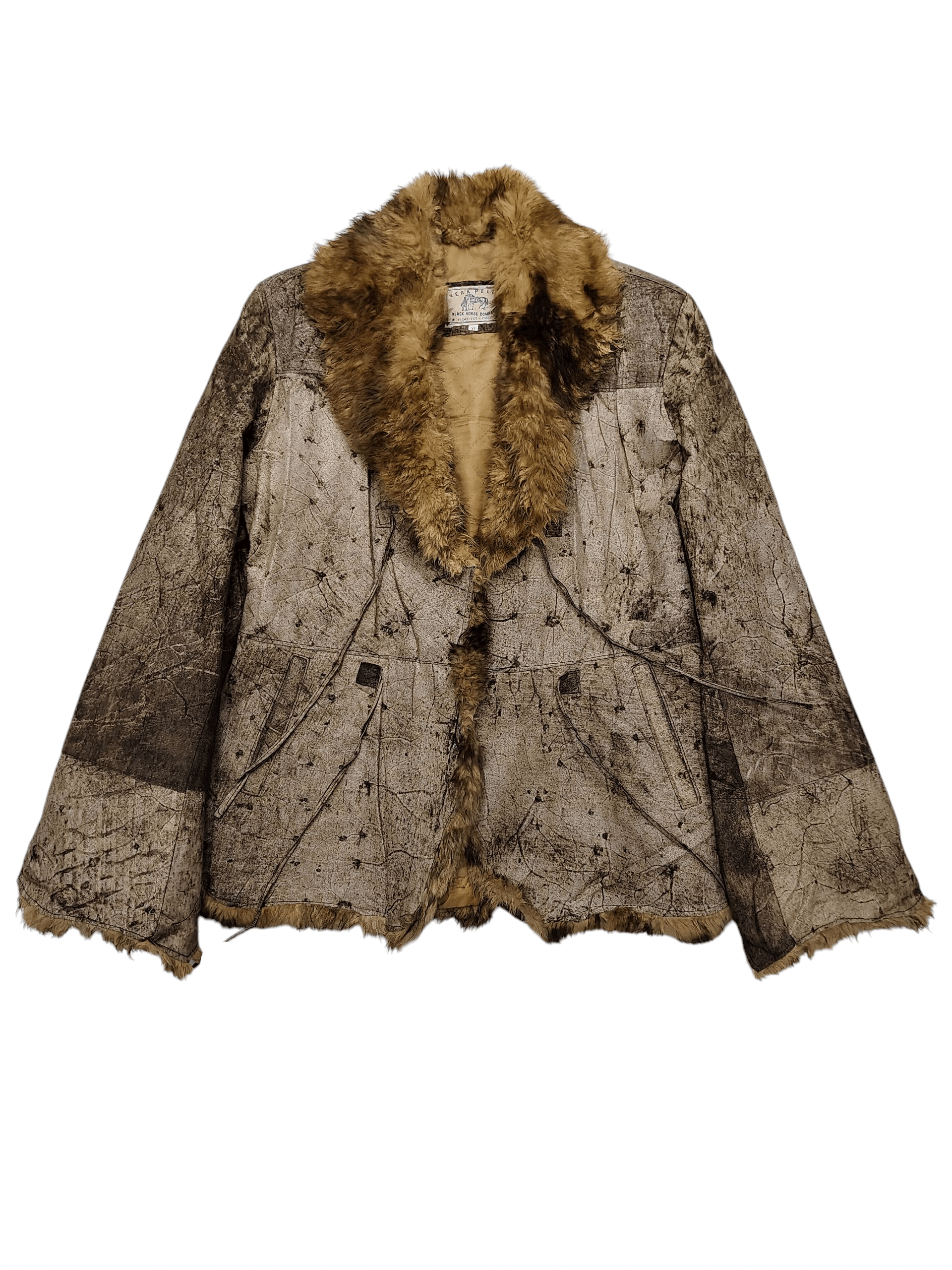 Vera Pelle 90s Black Horse🇮🇹 Heavy Distressed Leather Fur Collar Size XL / US 12-14 / IT 48-50 - 1 Thumbnail