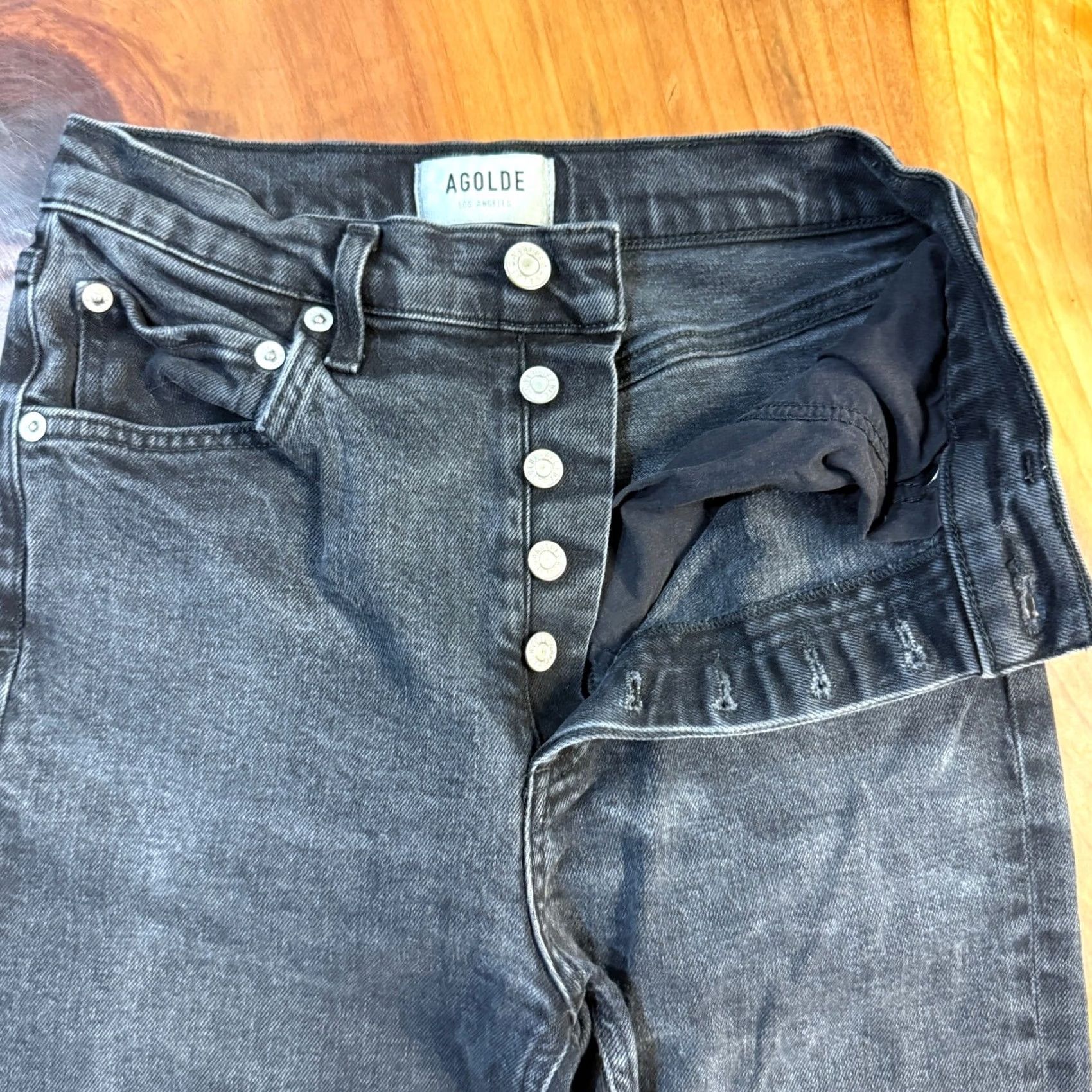 Agolde AGOLDE Jeans Riley 26 High Rise Straight Raw hem Denim Button Fly Black 90s Womens Jeans Size 26" / US 2 / IT 38 - 4 Thumbnail