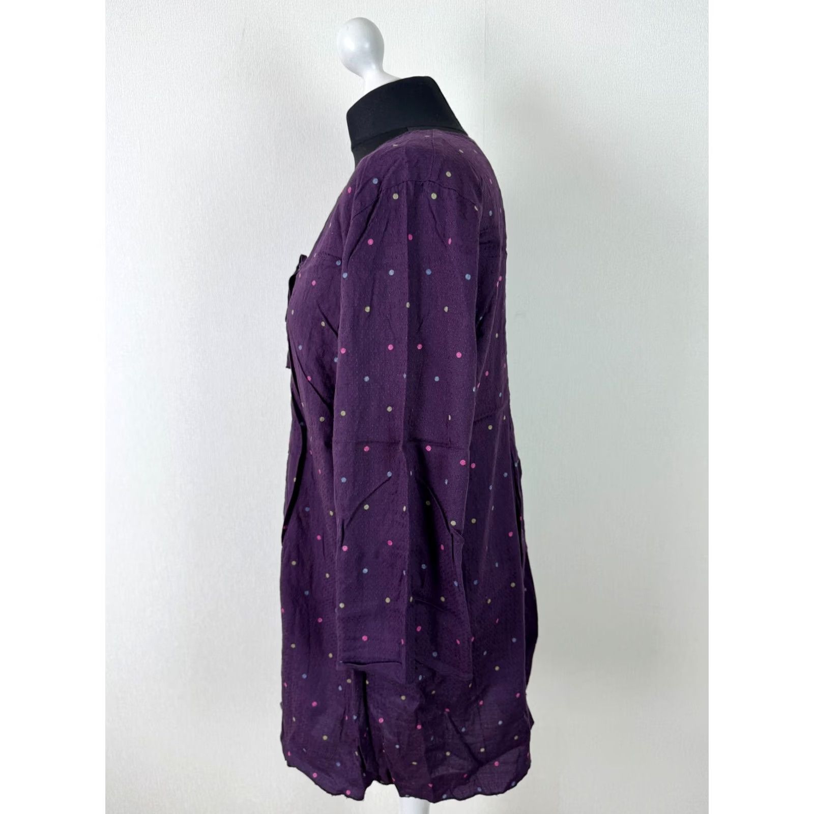 Vintage Gudrun Sjoden Tunic Shirt Womens L Organic Cotton Purple Polka Dot Boho Oversized Size L / US 10 / IT 46 - 2 Thumbnail