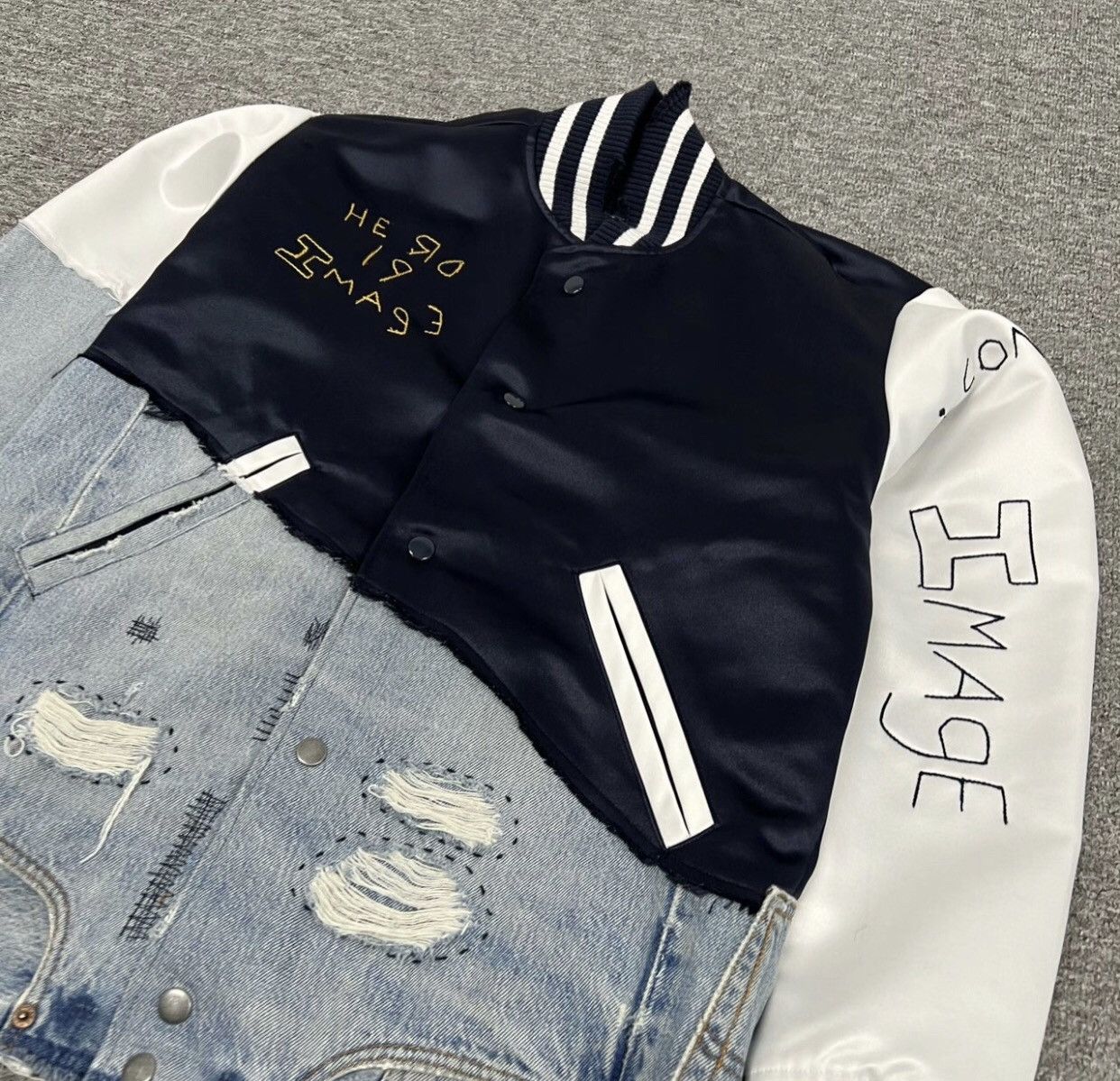 Greg Lauren Greg Lauren Paneled Denim Baseball Jacket 2412-Nextarrow Size US S / EU 44-46 / 1 - 3 Thumbnail