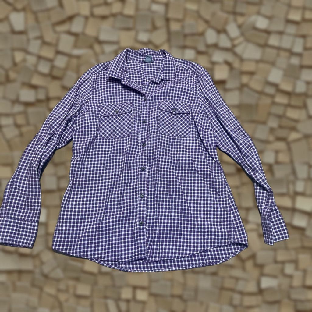 Eddie Bauer VINTAGE Eddie Bauer Shirt Women L Purple White Check Button Up Pockets Size L / US 10 / IT 46 - 1 Thumbnail