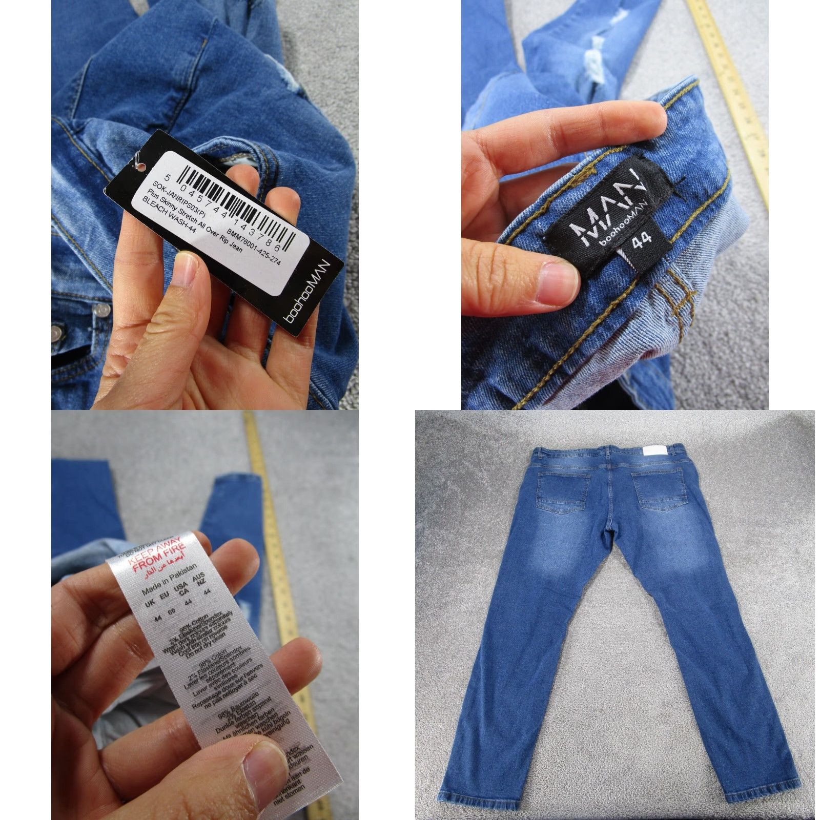 Vintage Boohoo Man Mens Skinny Jeans XL Extra Large Plus Size Rip Medium Wash Denim Size US 44 / EU 60 - 8 Thumbnail