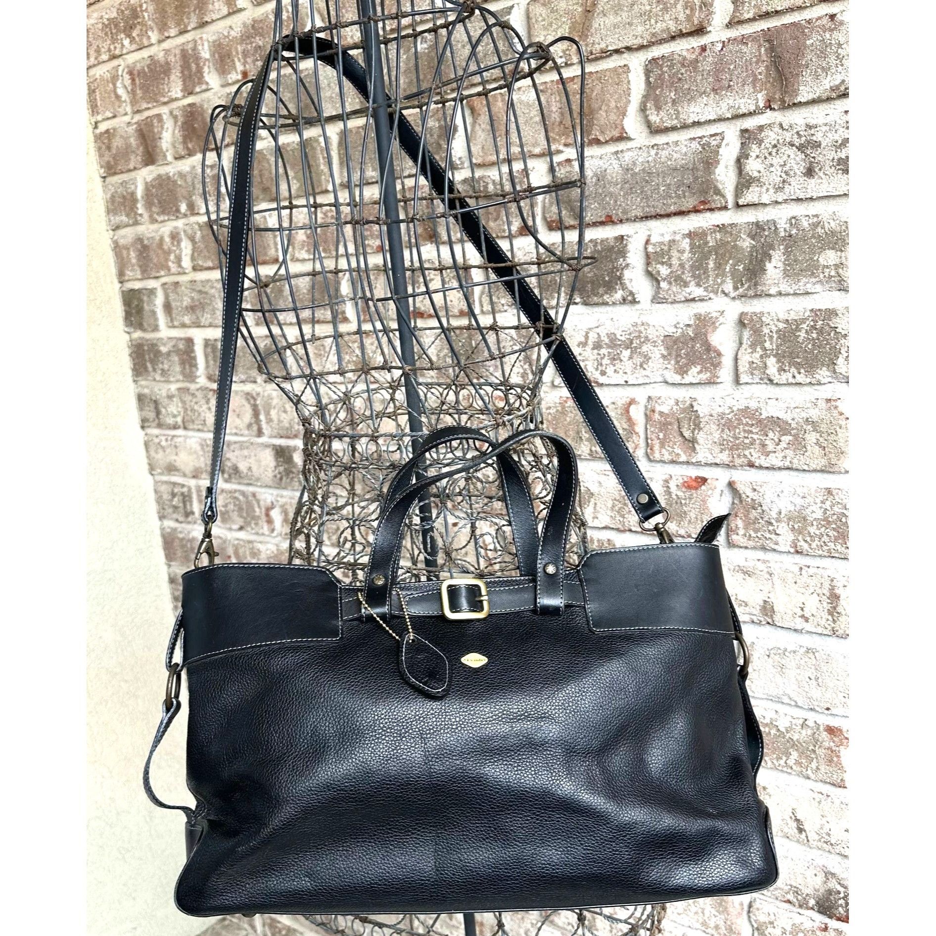 Designer × Vintage Isanti Leather Crossbody Bag Navy Top Zip Tote Handles Logo Size ONE SIZE - 1 Thumbnail